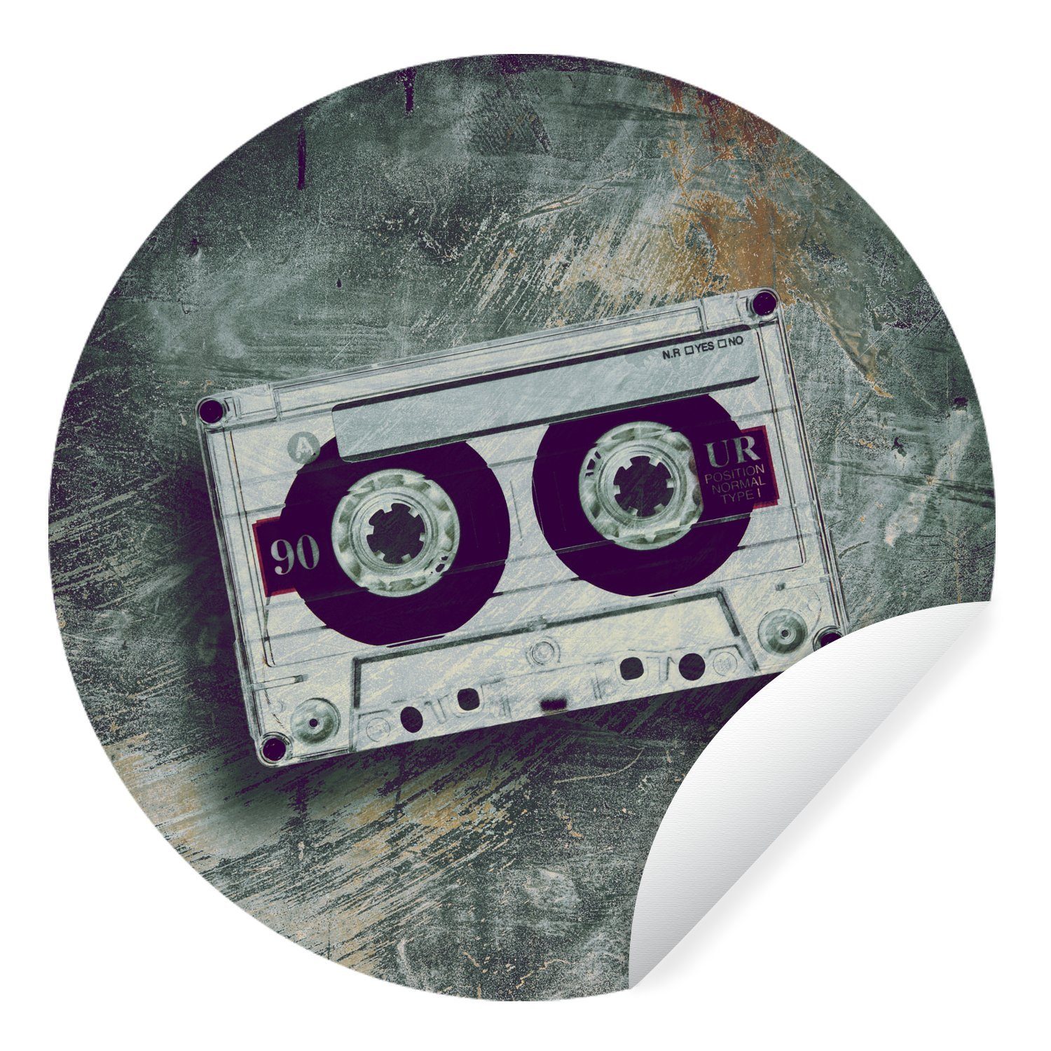 MuchoWow Wandsticker Kassettenkassetten - Musik - Retro (1 St), Tapetenkreis für Kinderzimmer, Tapetenaufkleber, Rund, Wohnzimmer