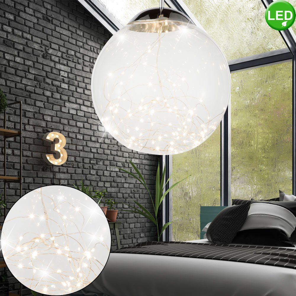 Decken LED Pendel Leuchte Wohn Zimmer Kugel Glas Lampe klar Chrom Hänge Spot 