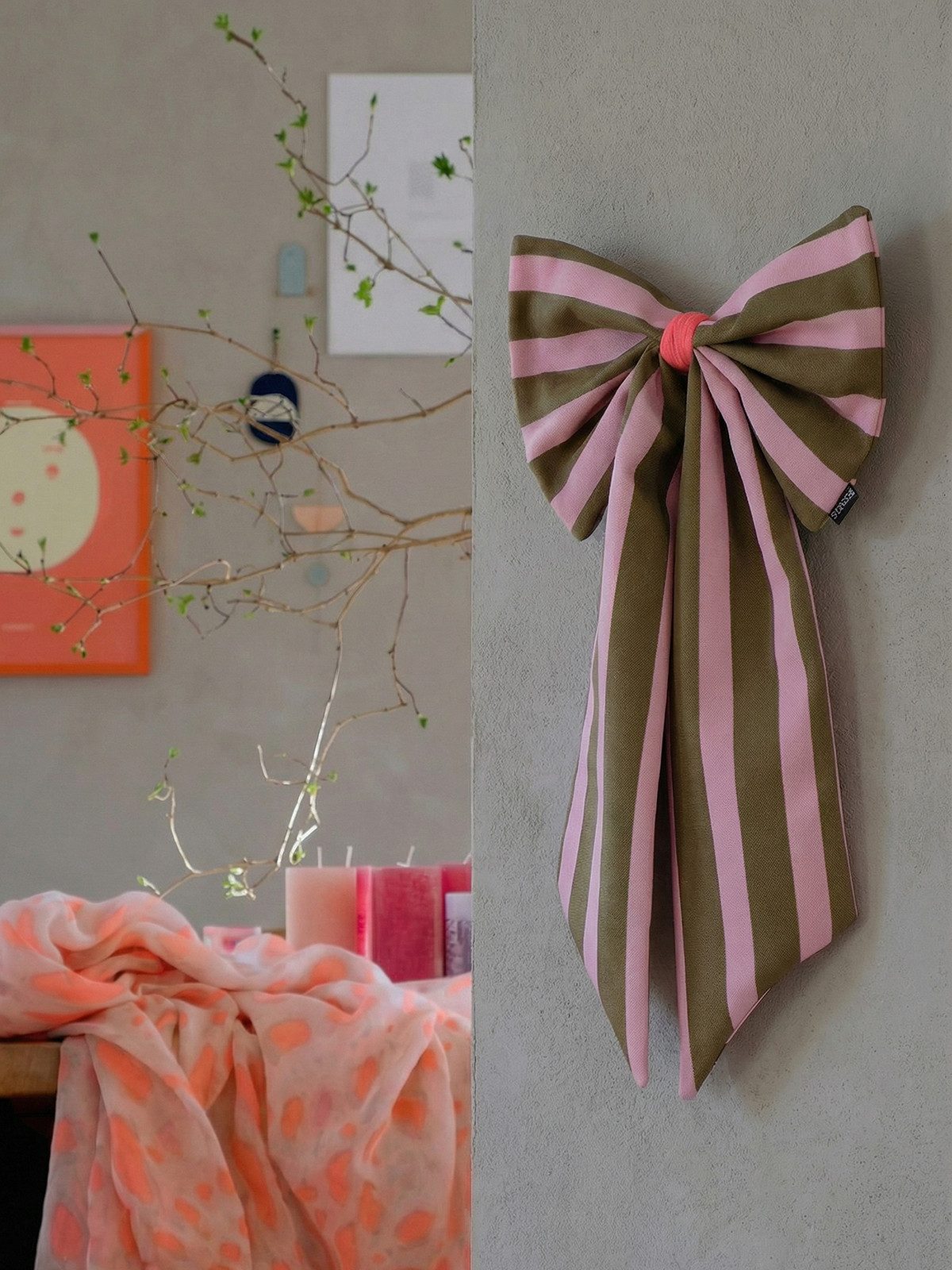 coopz Weihnachtsbaumschleife Schleife Canvas olive/rosa breit gestreift