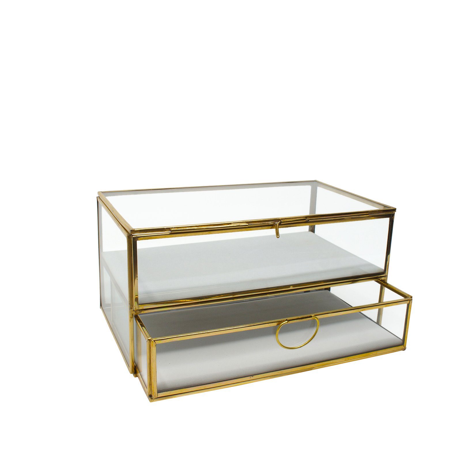 Lani Living 15 und mit aus Schmuckkasten in zum Gold, cm, Eisen Glas und LaLe Öffnen Schublade 26 x Tür