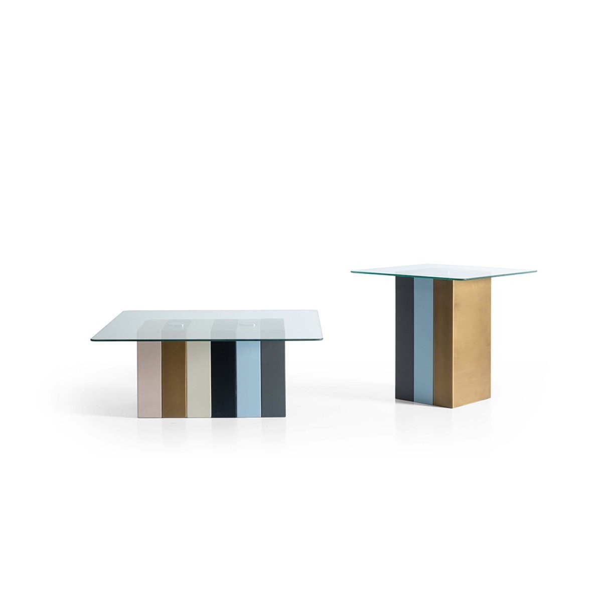 Xlmoebel Satztisch Modernes Couchtisch-Set aus Holz mit bunten Glasakzenten (2-St), Made in Europa