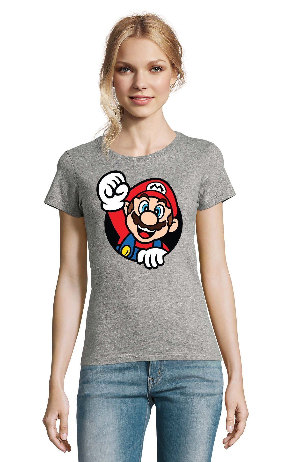 Super Blondie Gaming T-Shirt Nintendo Konsole Spiel Faust Damen Brownie Mario & Grau Nerd