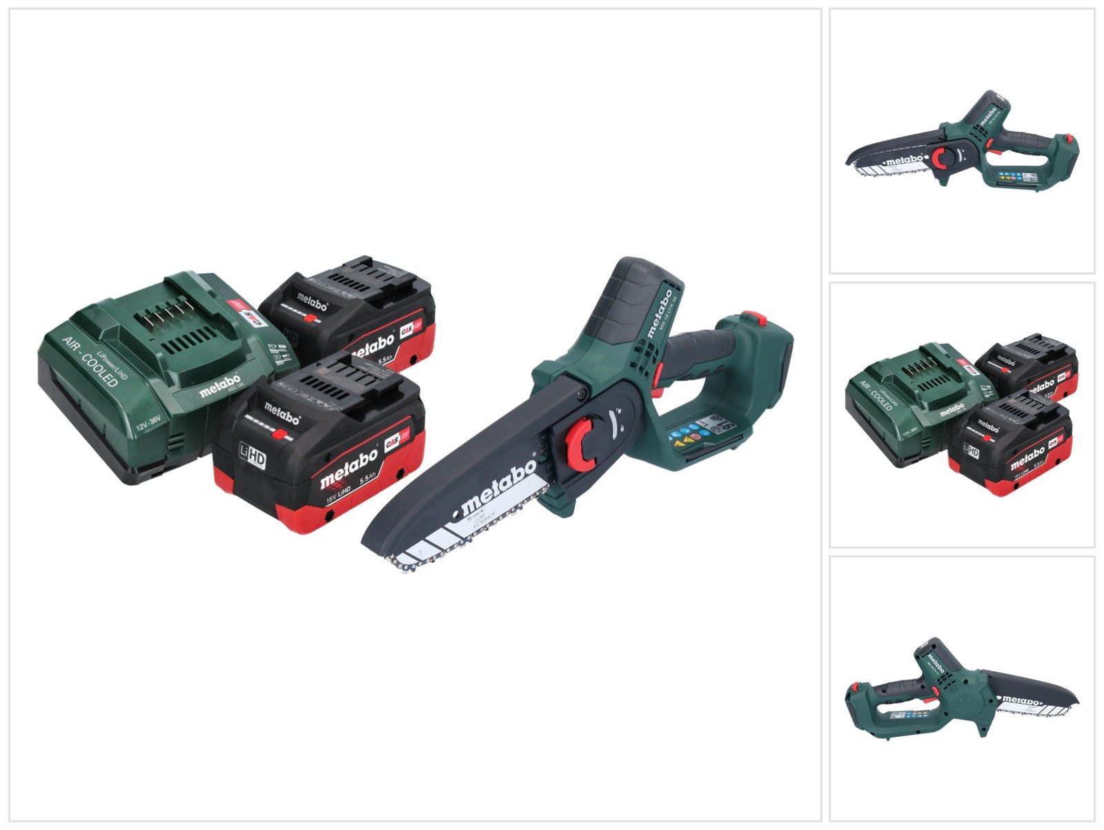 metabo Akku-Kettensäge MS 18 LTX 15 Akku Gehölzsäge 18 V 15 cm 5 m/s + 2x Akku 5,5 Ah