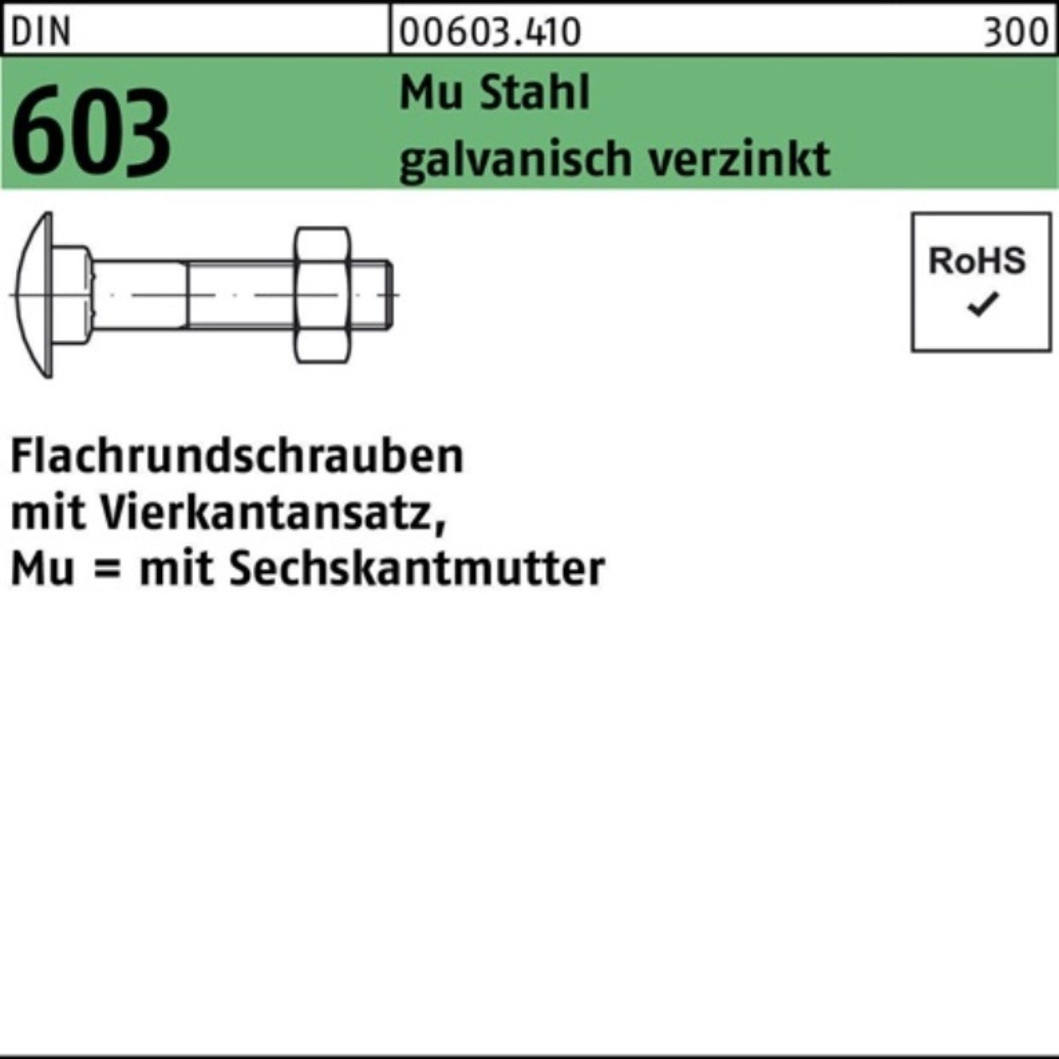 Reyher Schraube Flachrundschraube 603 M12x60 100er Pack Vierkantansatz/6-ktmutter DIN