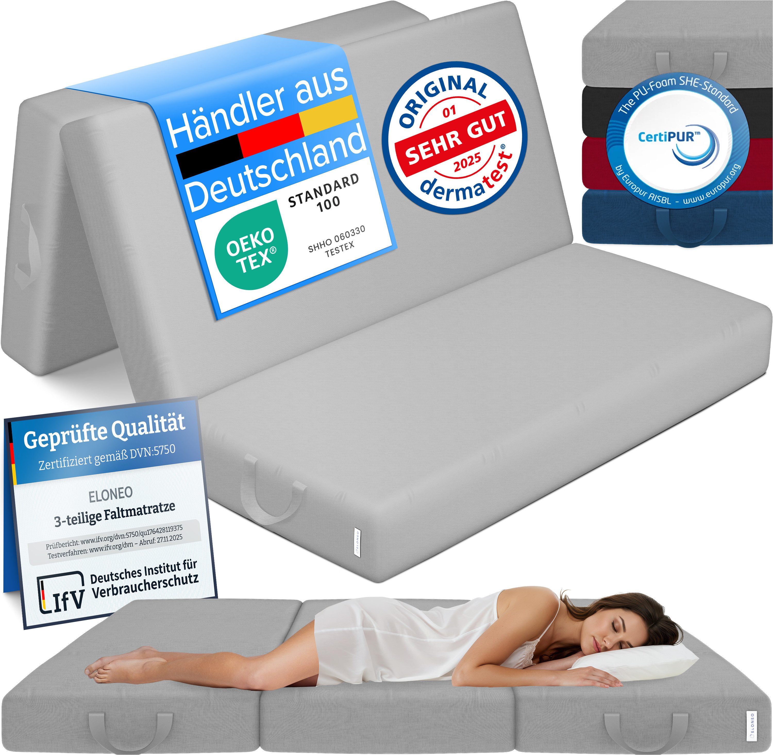 Klappmatratze 3-teilig, Gästematratze mit extra dickem Schaumstoff, ELONEO, günstig online kaufen