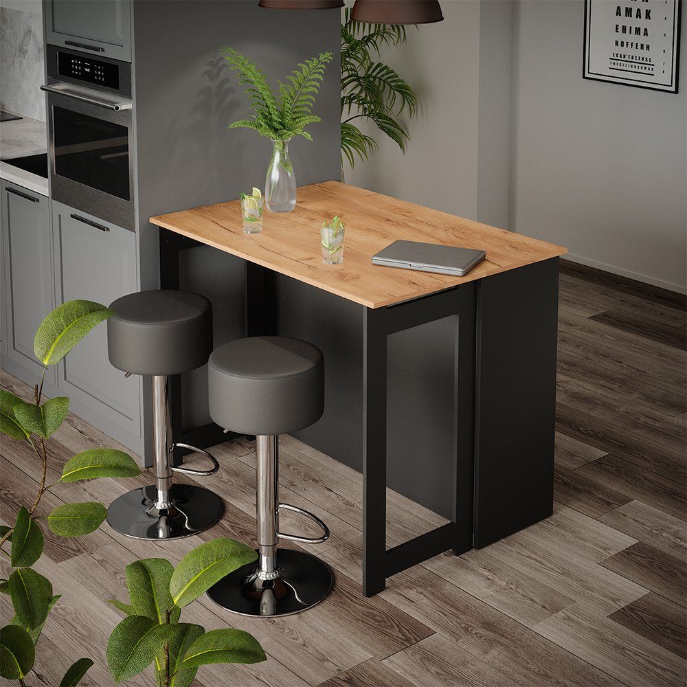 Vicco Bartisch Dominic, Goldkraft Eiche/Anthrazit, 116 x 37 cm mit 2 Barhockern (3-St)