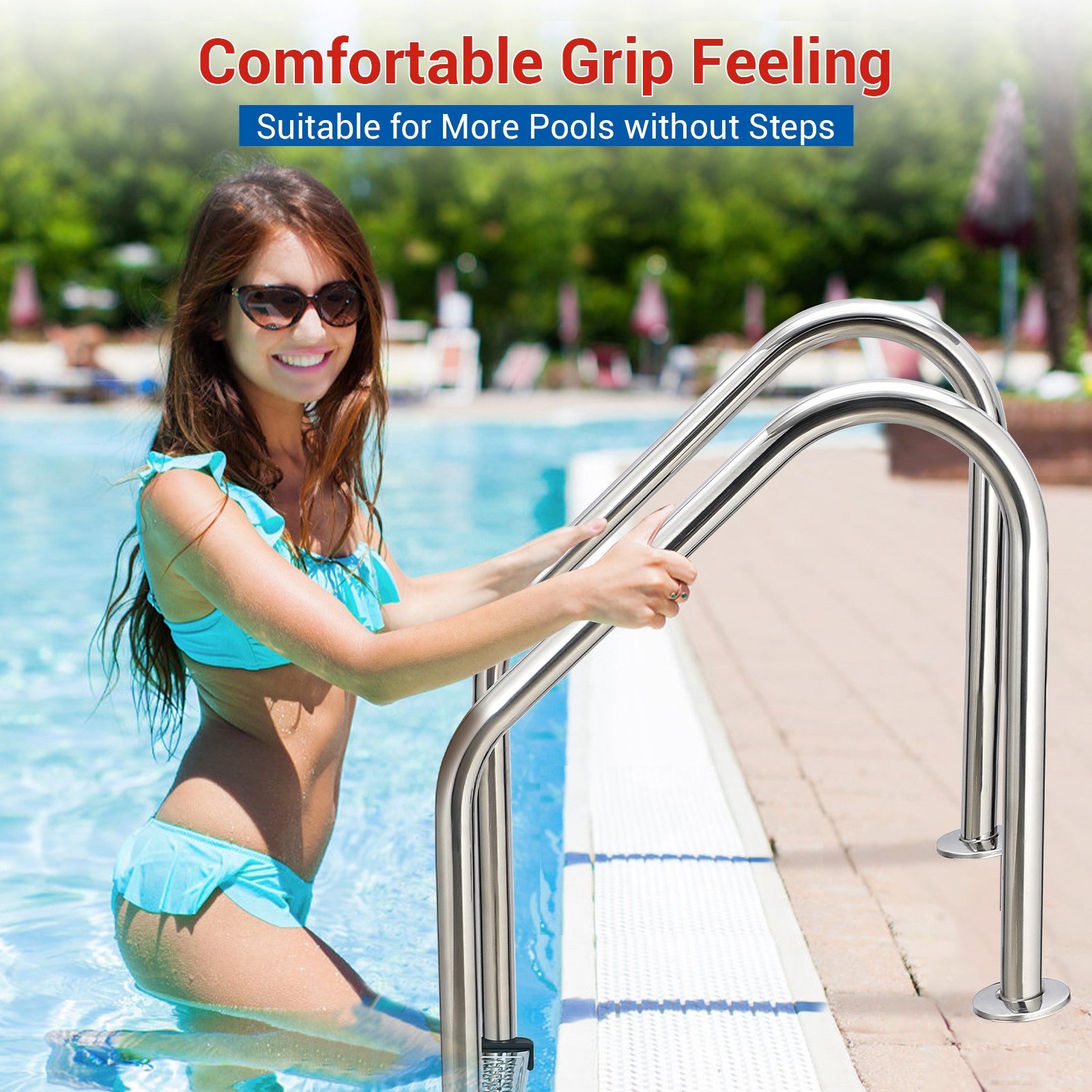 GarveeMore Poolleiter Edelstahl Poolleiter mit 2/4 Stufen Pool Handlauf Pool Treppe