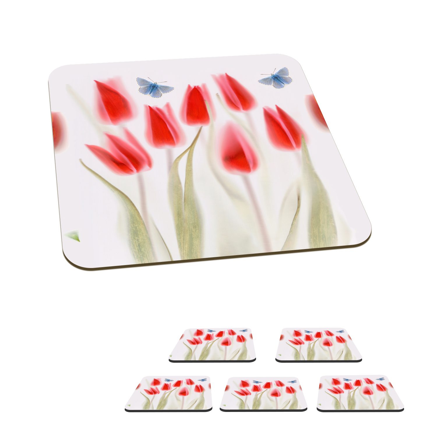 MuchoWow Glasuntersetzer Bild von roten Tulpen, Zubehör für Gläser, 6-tlg., Glasuntersetzer, Tischuntersetzer, Korkuntersetzer, Untersetzer, Tasse