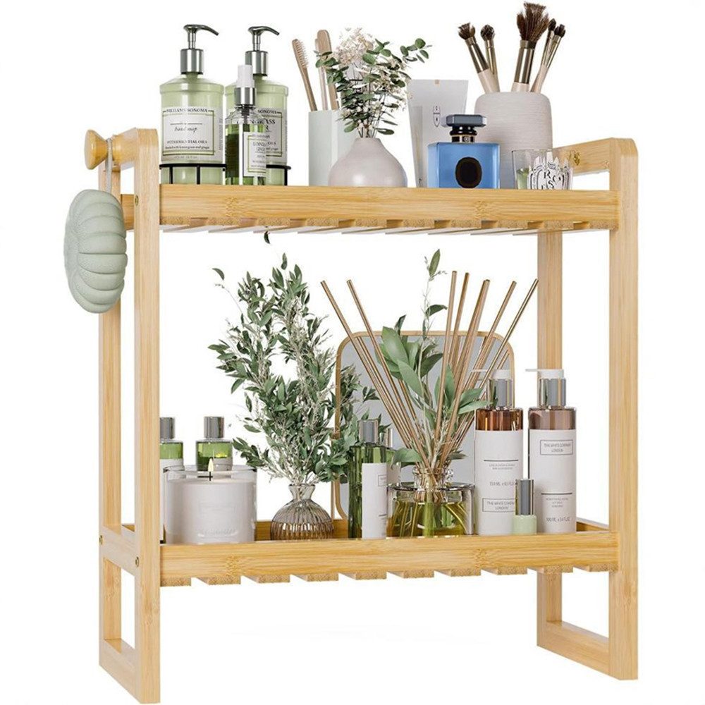 Regal Doppelschichtiges Bambus-Desktop-Regal, Bad-Aufbewahrungsregal