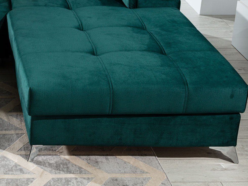 Möbel für Dich Ecksofa 37 verstellbaren Bettkasten mit grün und Angula, Monolith Schlaffunktion, Kopfstützen