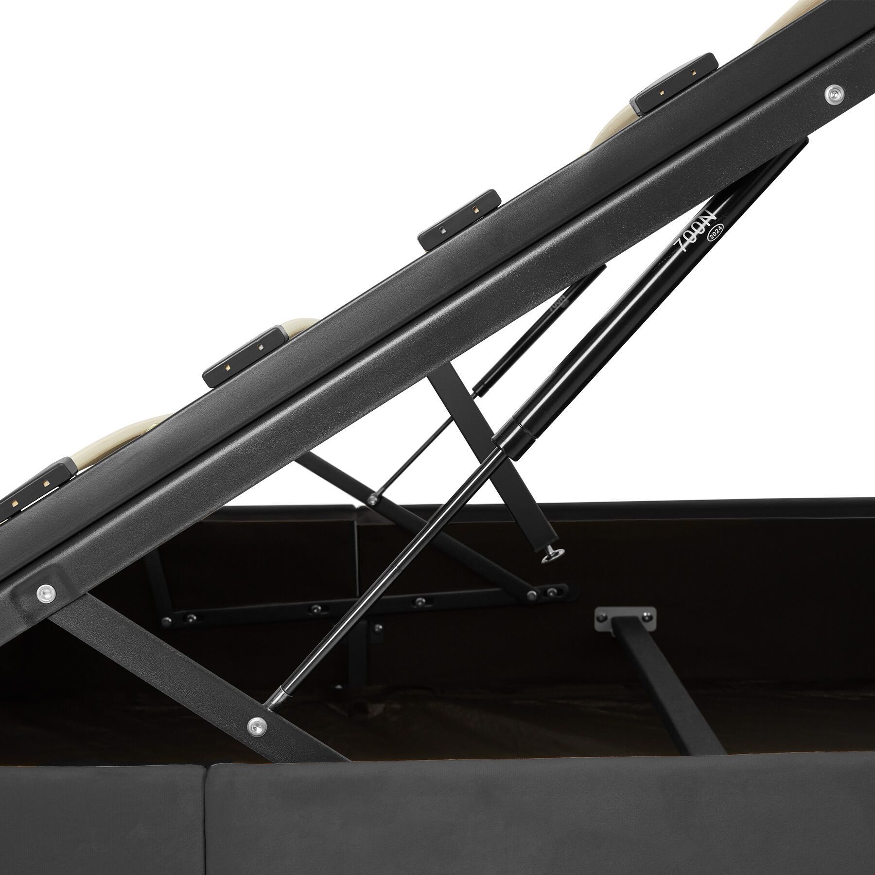 tectake Polsterbett Komfortbett mit LED-Leisten & Stauraum - Samtoptik mit Steppmuster (Bettset mit Matratze, in Samtoptik Schwarz), Matratze mit Komfortschaumk – Bild 4 von 5