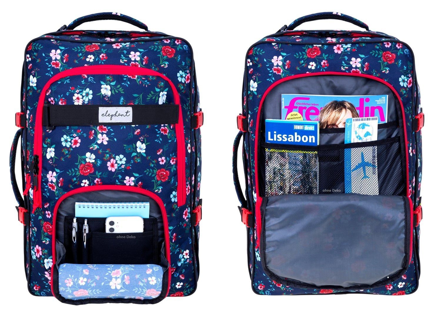 ELEPHANT Reiserucksack Fly Travel Flower Rucksack Handgepäck, Kabinengepäck Handgepäckrucksack Daypack Damen groß – Bild 2 von 5