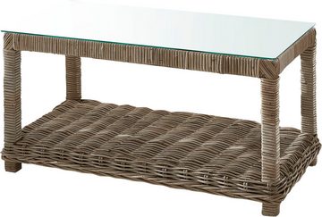 DELIFE Gartensessel Nizza, Rattan grau 100x50 cm Glasplatte Loungetisch