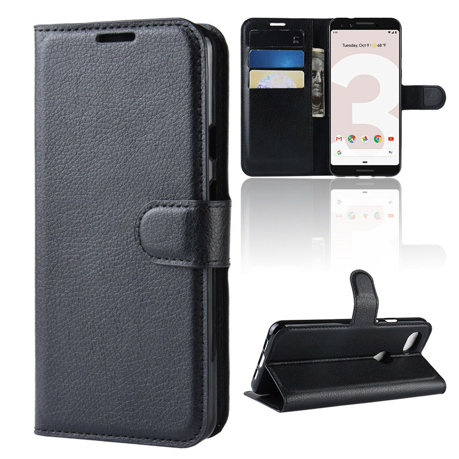betterfon Handyhülle Handytasche für Google Pixel 3a Klapphülle Schwarz, 3 Kartenfächer, Magnetverschluss & Standfunktion im Lederlook