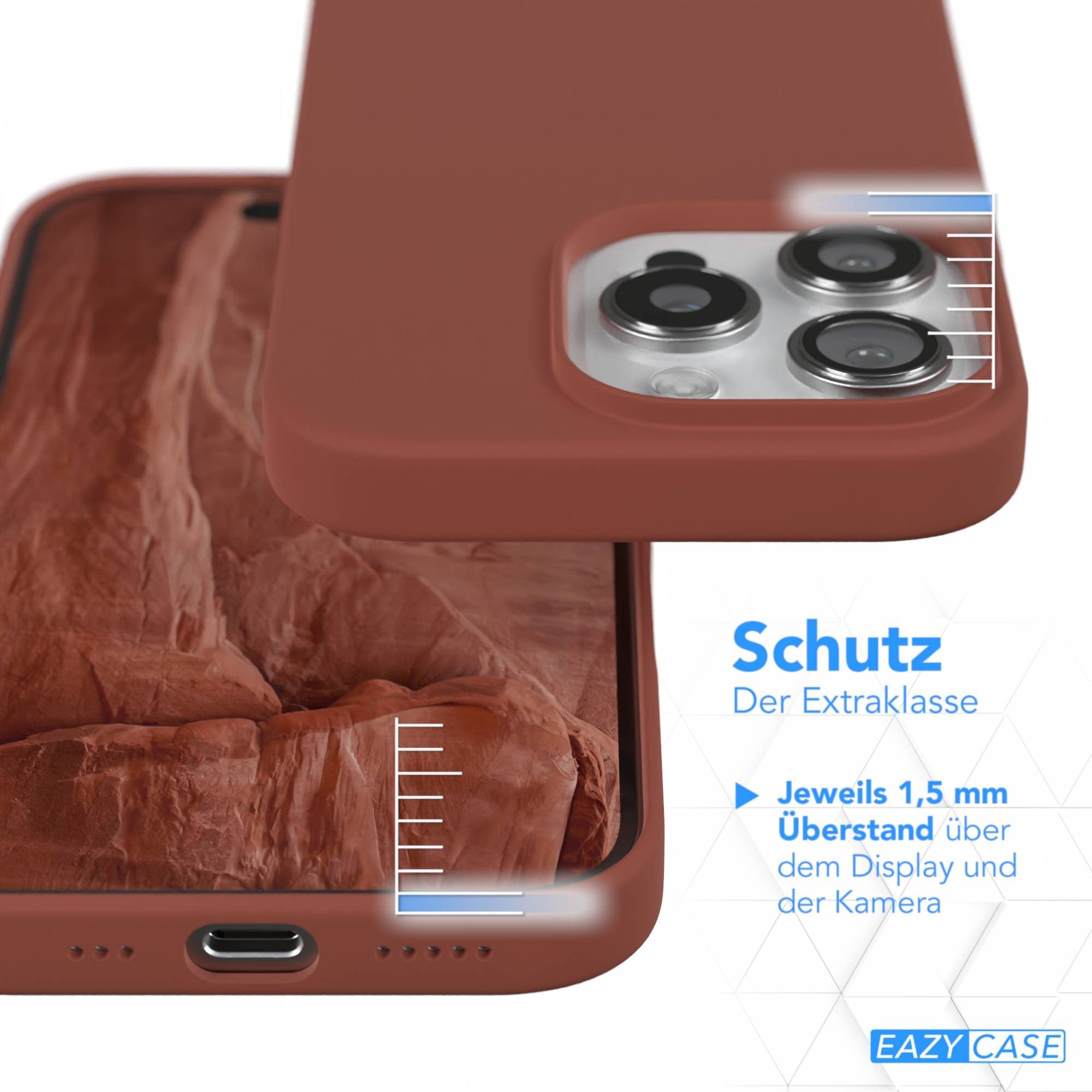 EAZY CASE Handyhülle für Apple iPhone 16 Pro Premium Silikon 6,3 Zoll, Silikonhülle Slimcover mit Displayschutz Hülle Cover Terrakotta – Bild 3 von 5