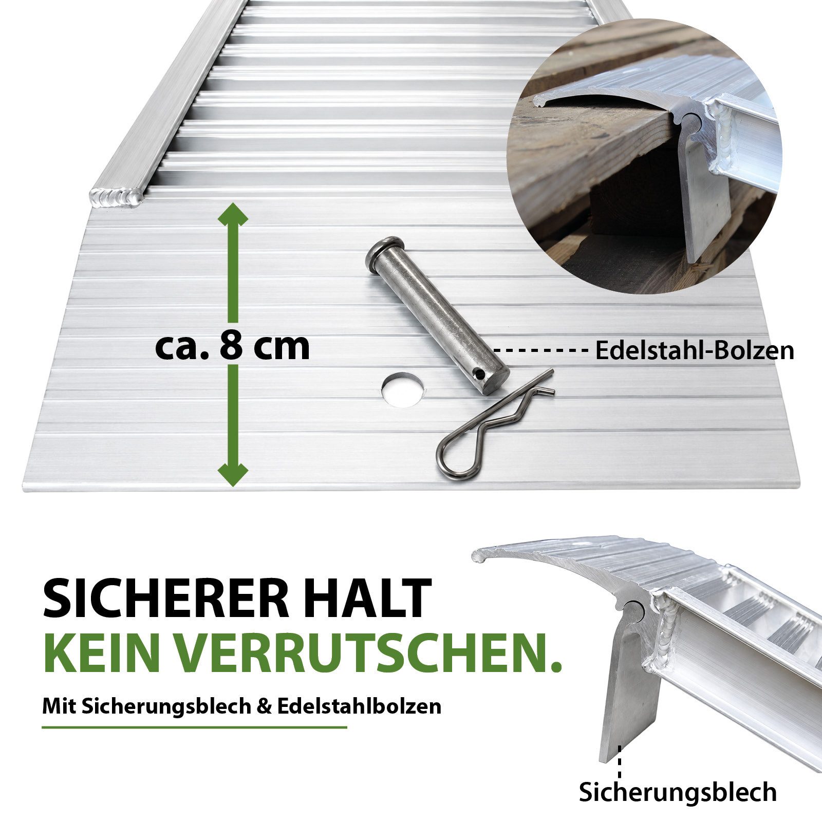 TRUTZHOLM Auffahrrampe Schwerlastrampe 200 cm 1000 kg Alu Auffahrrampe für PKW Quad Maschinen (1-St), Stabile Konstruktion, profilierte Oberfläche, mit Sicherun – Bild 5 von 5