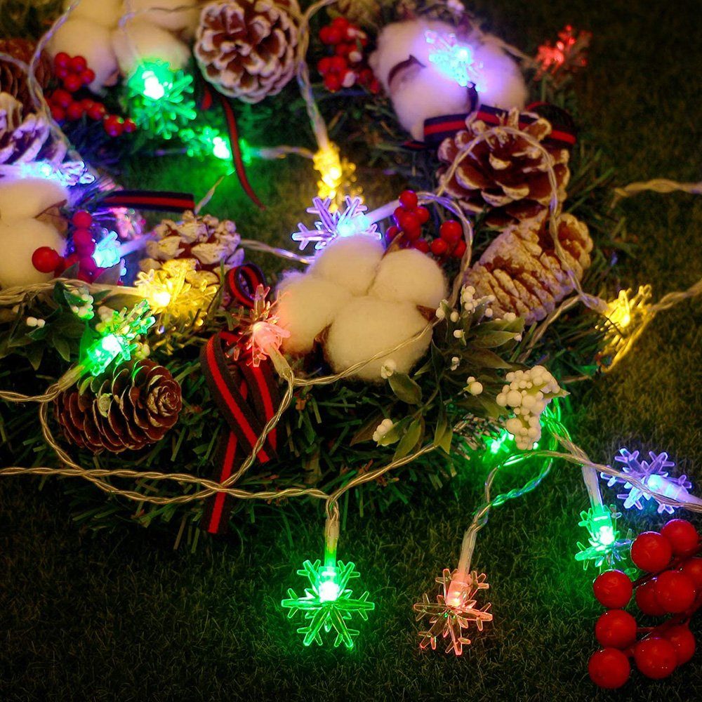 Lichtervorhang,Schneeflocke,Batteriebetriebene, LED-Lichterkette Deko Weihnachten Multicolor Rosnek