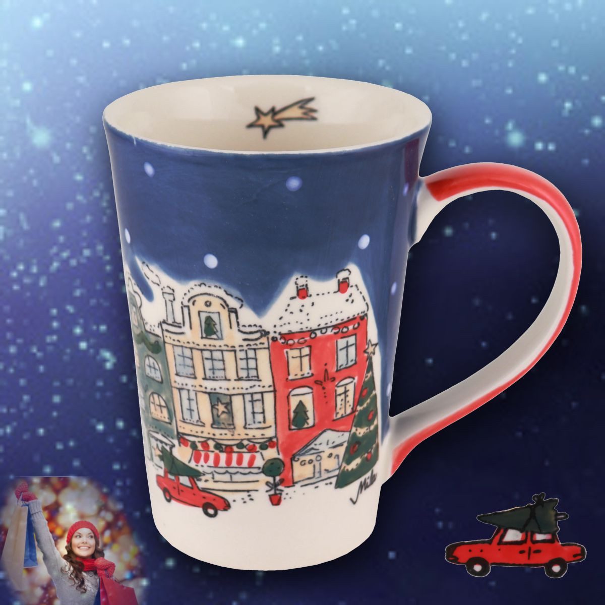 Mila Becher Mila Keramik-Teebecher Christmas Shopping, ca. 400 ml