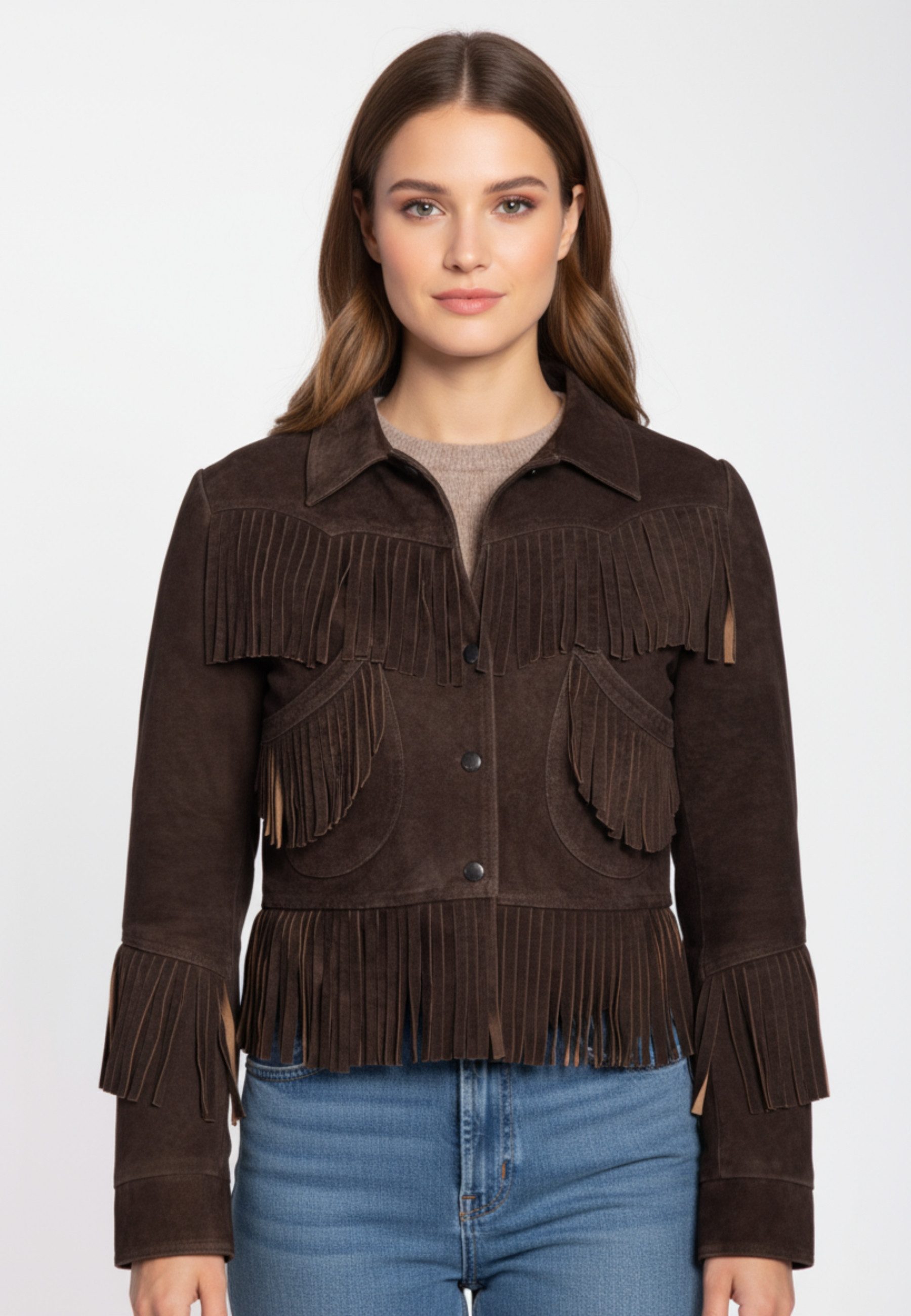 Lederjacke RICANO Sedley – Damen Fransenjacke aus Wildleder, Western Look