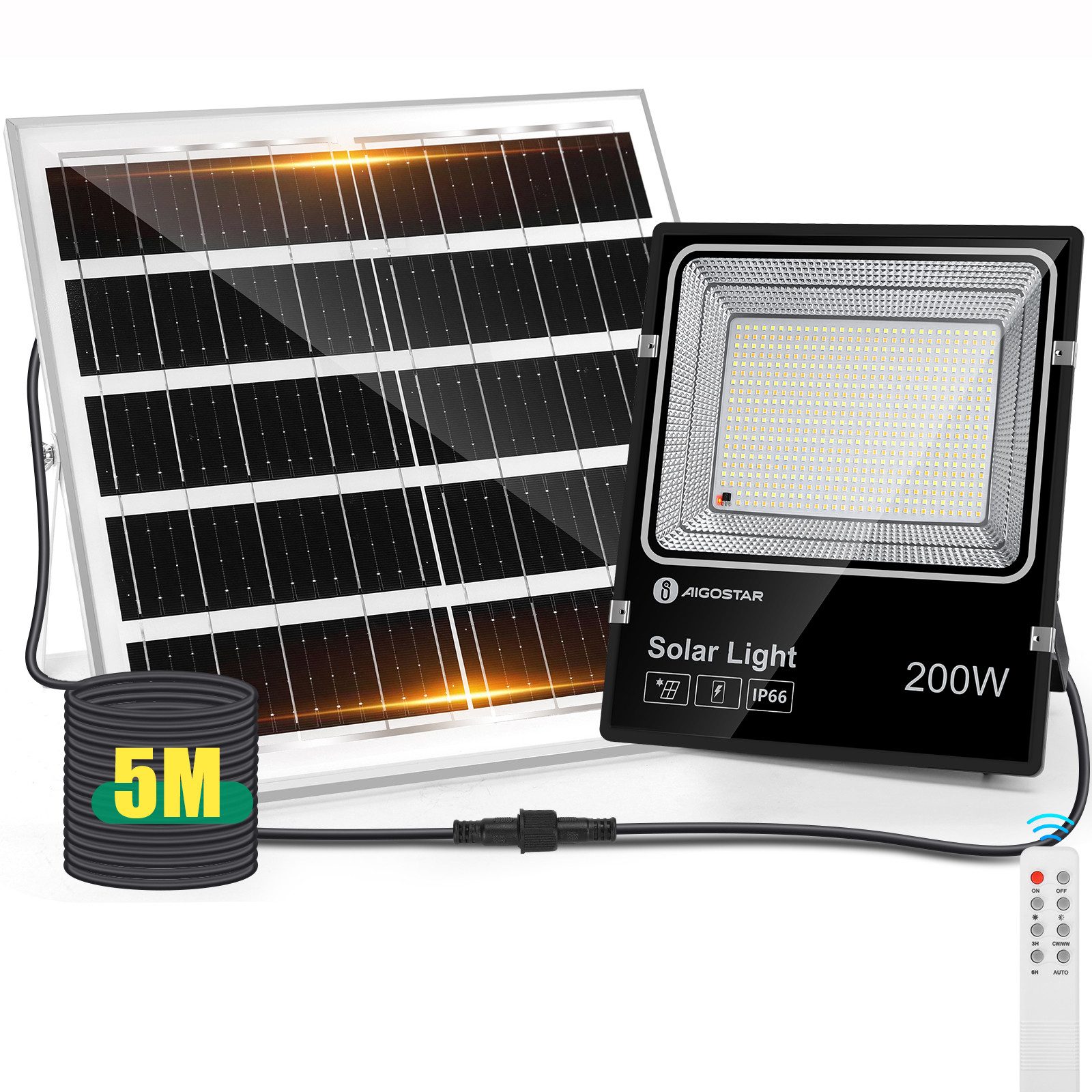 Aigostar Flutlichtstrahler Solar LED Strahler Außen mit Große Solarpanel,5 günstig online kaufen