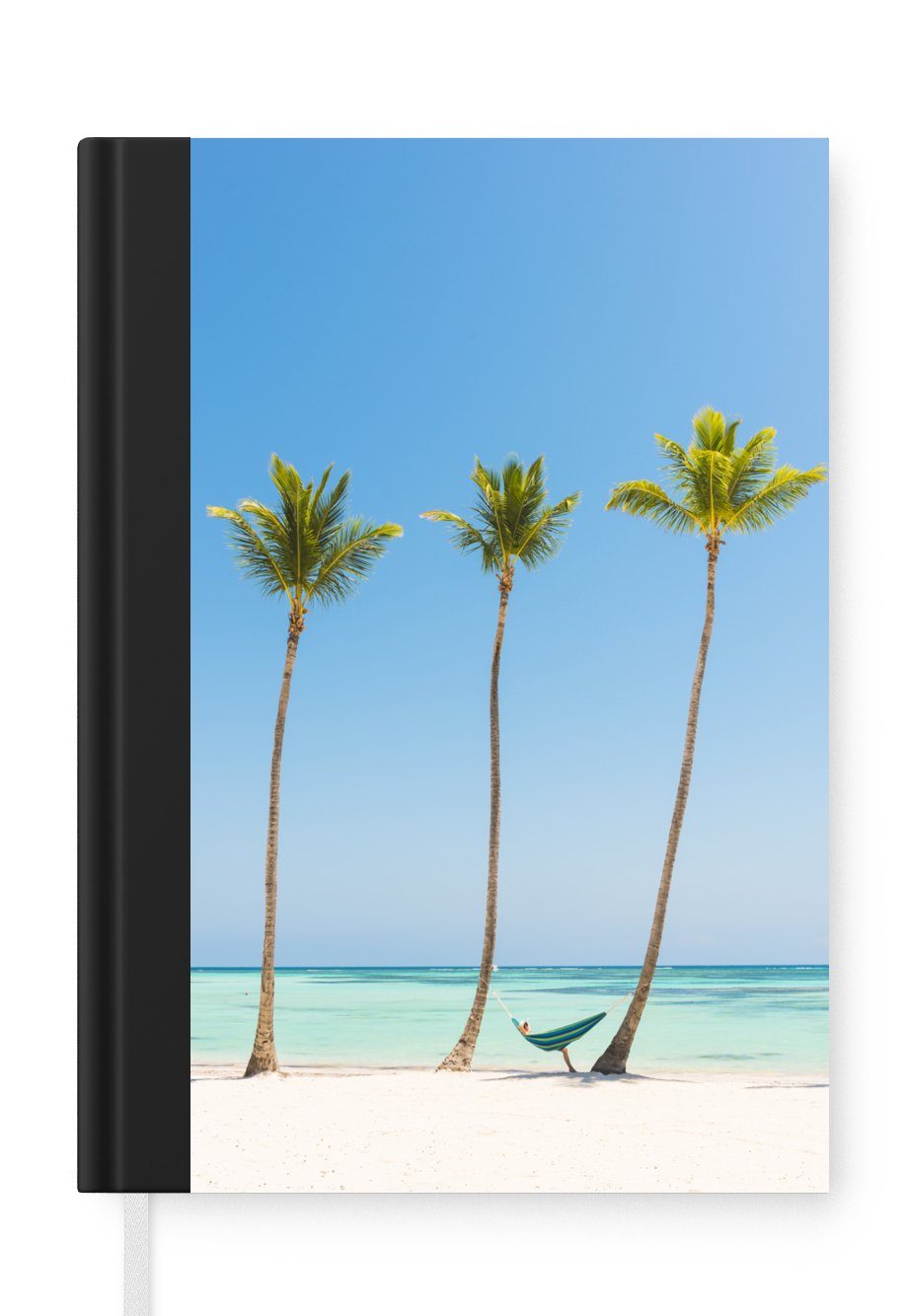 MuchoWow Notizbuch Karibischer Strand 3 Palmen, Journal, Merkzettel, Tagebuch, Notizheft, A5, 98 Seiten, Haushaltsbuch