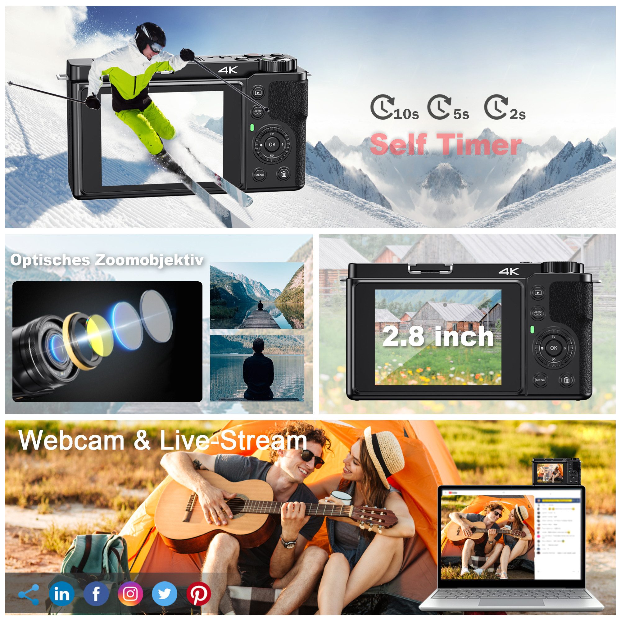 Fine Life Pro Digitalkamera für Einsteiger mit 4K Video – Kompaktkamera (für Reisen, Vlogs & Familienfotos) – Bild 3 von 5