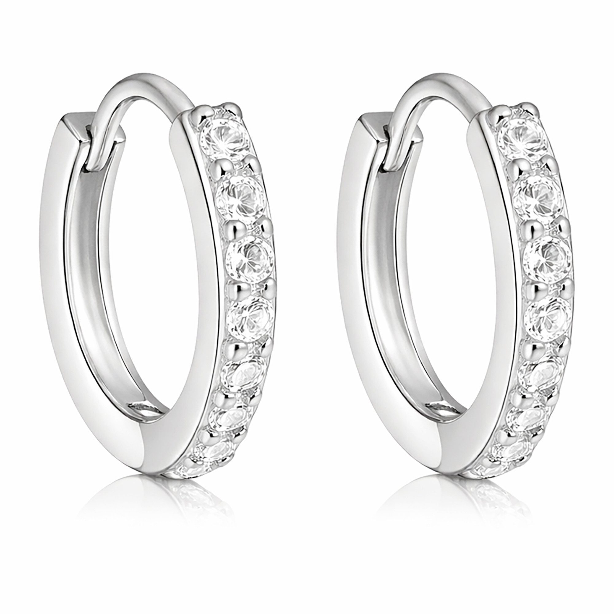 LÖB Paar Creolen Silber Ohrringe Creolen Zirkonia Strass Steine Rund Klein Damen Herren (Geschenke für Frauen Damen Beste Freundin Mutter Mama Ehefrau Oma sie zum Geburtstag Schmuck Herbst Oktoberfest, Inkl. Schmuckbox), Glitzer Strass Steinchen Weiß Brautschmuck Kreolen Klappcreolen Kurz