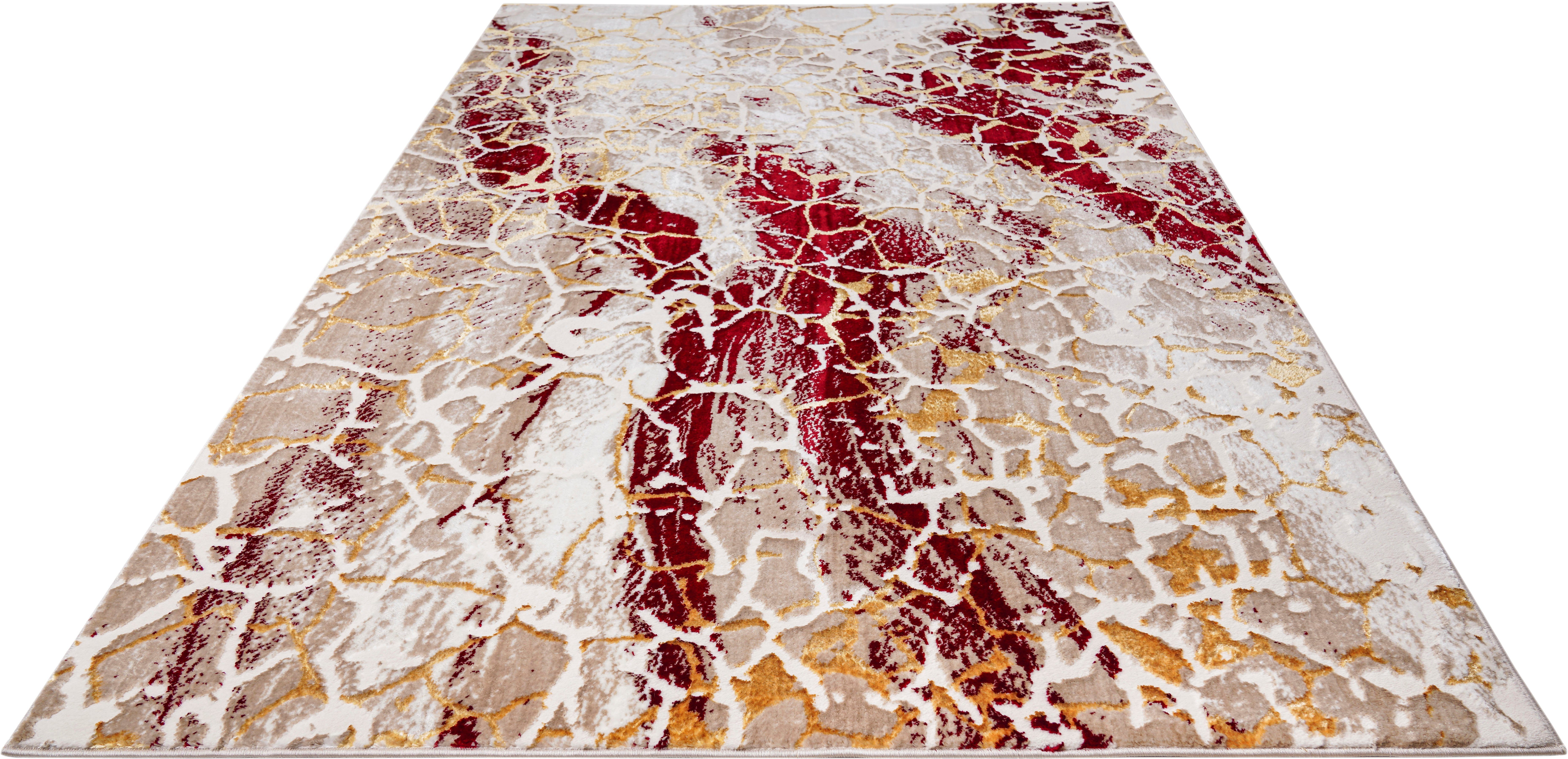 Sander, goldfarbenen Design, Teppich in rot mit Leonique, Höhe: modernes 24 rechteckig, Teppiche Akzenten Marmor-Optik, mm,