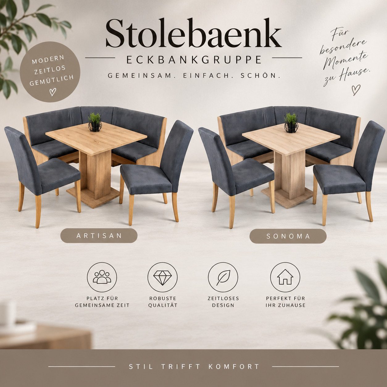 Stolebaenk Eckbankgruppe Lügde EBG LELATI Artisan/Sonoma, (Set), Staufächer unter der Sitzbank
