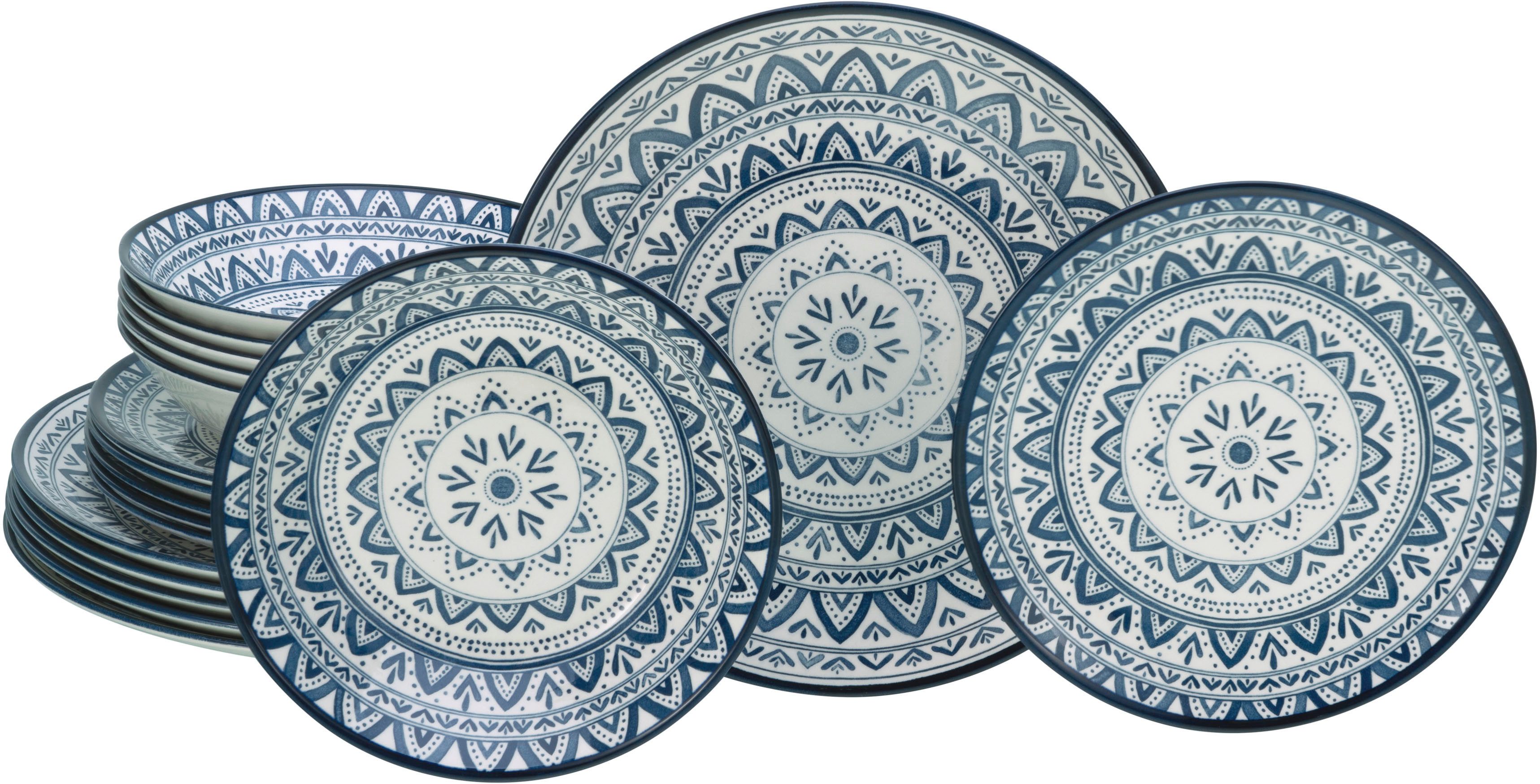 CreaTable Teller-Set Mexico, Teller Set 18-tlg (18-tlg), 6 Personen, Steingut, Traditionelle Motive