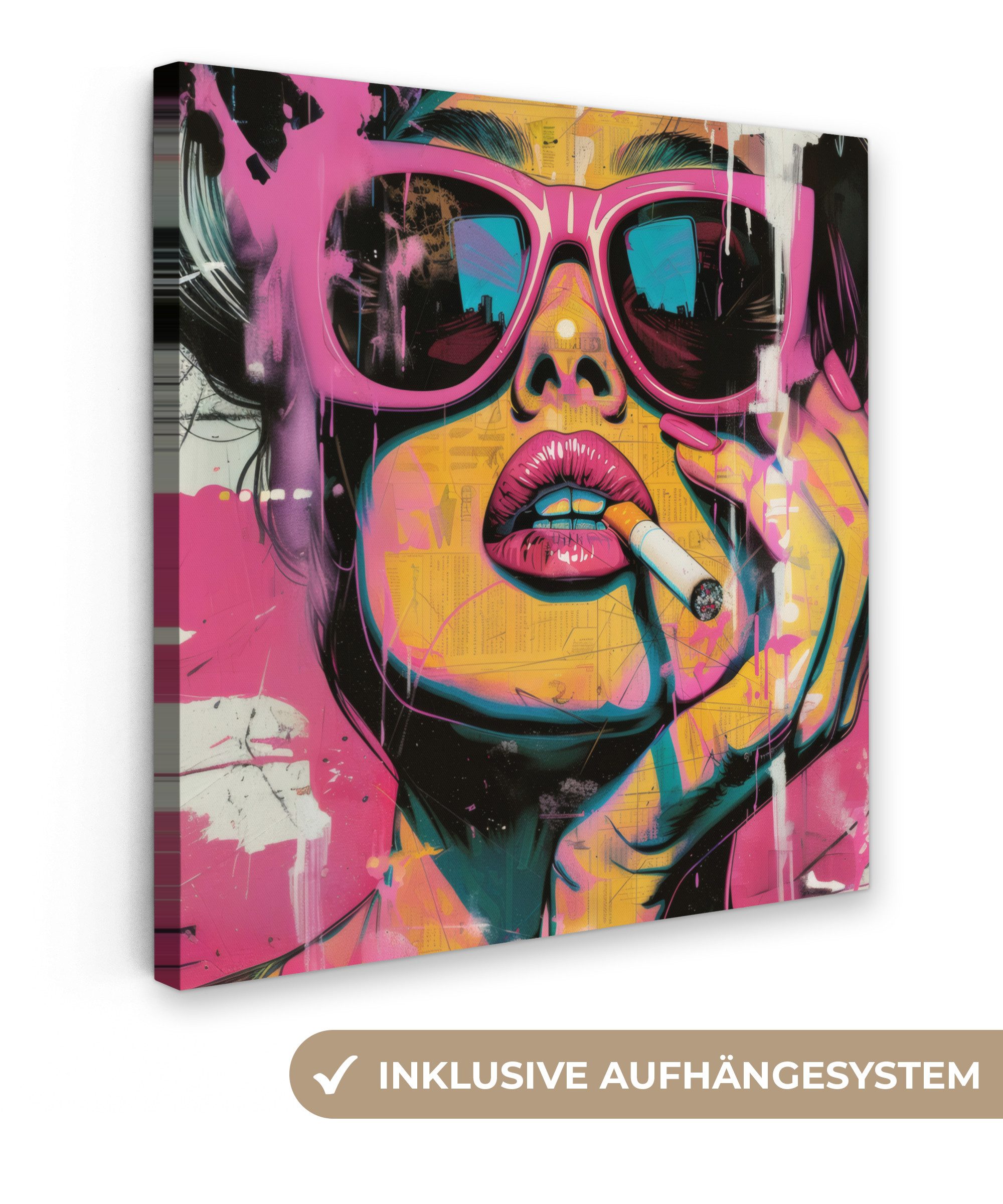 OneMillionCanvasses® Leinwandbild Porträt - Frau - Abstrakt - Sonnenbrille, Fotodruck (1 St), Wandbild, Deko Schlafzimmer Wohnzimmer Flur 20x20 cm