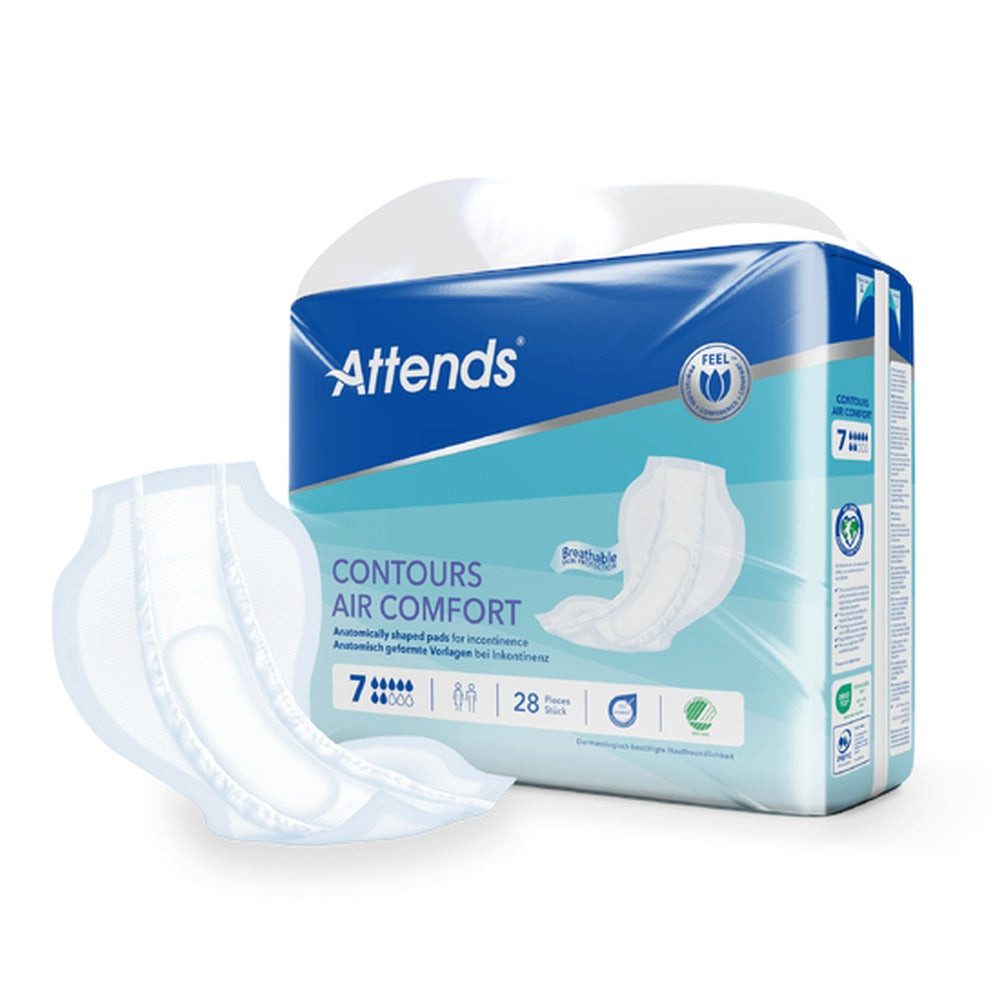 Attends GmbH Inkontinenz-Einlage Attends Contours Air Comfort 7, 7 von 10, 28-St., Saugstärke 7/10, 58 x 17,5 cm, Air Comfort, für Fixierhose