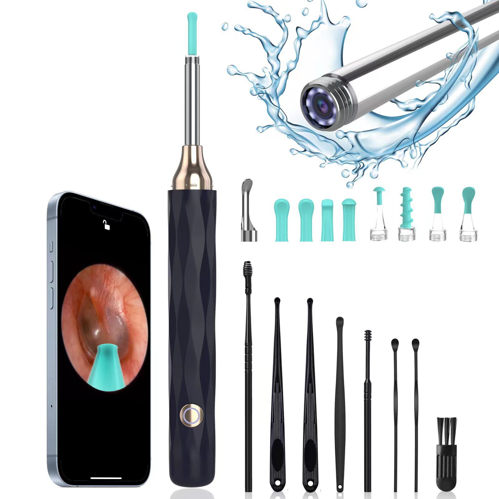 Coonoor Ohrenreiniger Ohrenschmalzentferner mit IP67 Wasserdicht Otoskop, Anzug, Intelligenter Ohrreiniger, Kompatibel mit iOS und Android