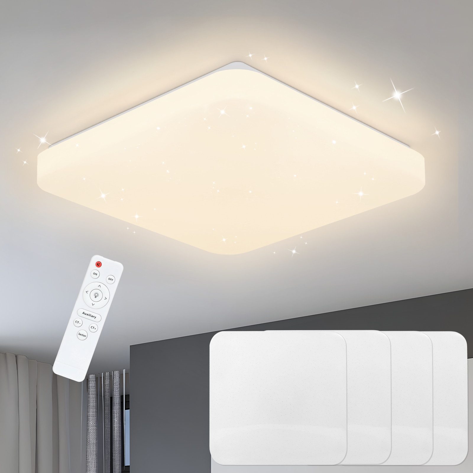 Nettlife LED Deckenleuchte Sternenhimmel Dimmbar mit Fernbedienung 28CM 37W Deckenbeleuchtung, LED fest integriert, Warmweiß, Neutralweiß, Kaltweiß, für Schlafzimmer Flur Kinderzimmer Küche Flur Wohnzimmer