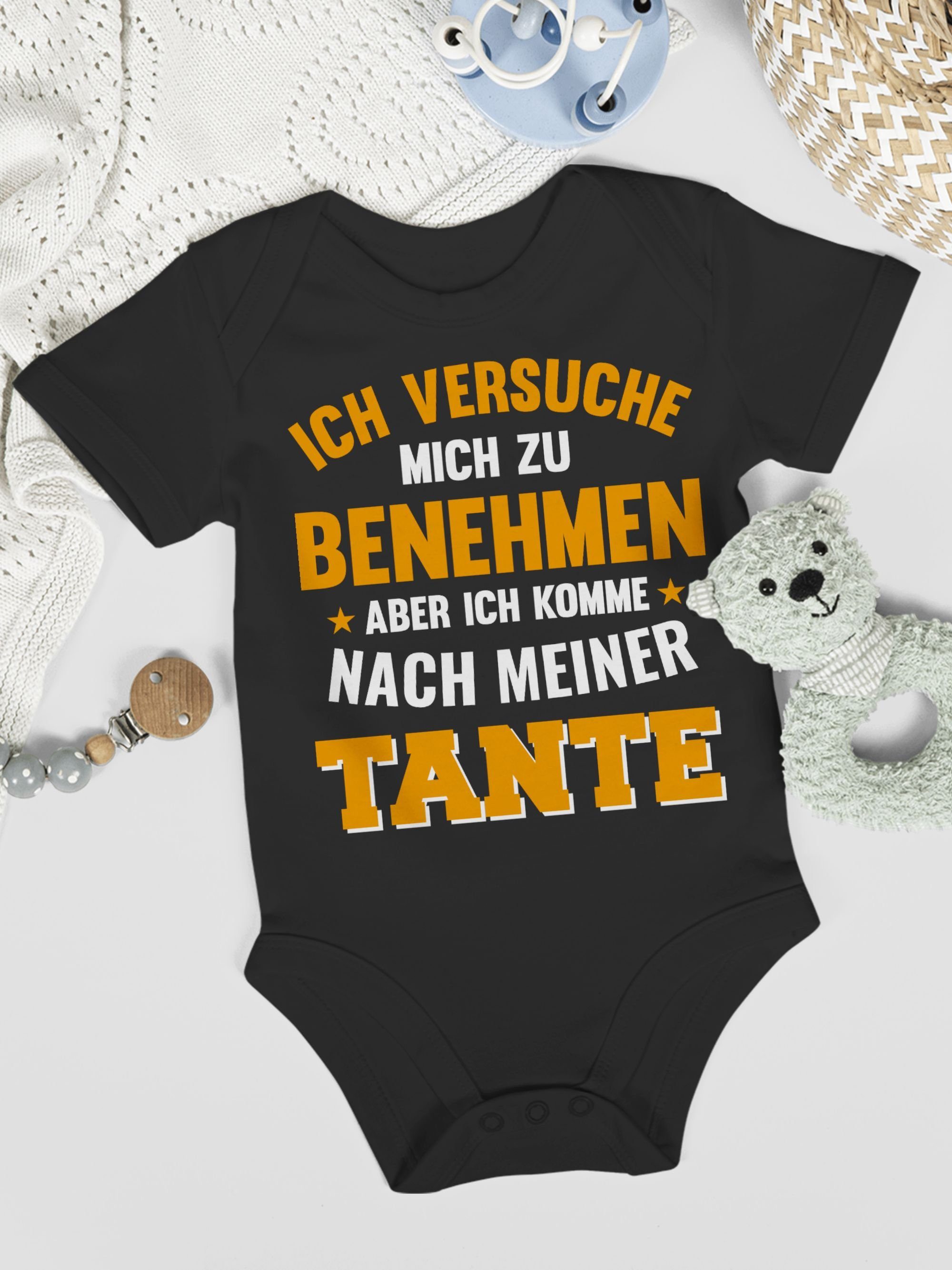 Shirtracer Shirtbody Ich versuche mich zu benehmen aber ich komme nach meiner Tante orange Sprüche Baby