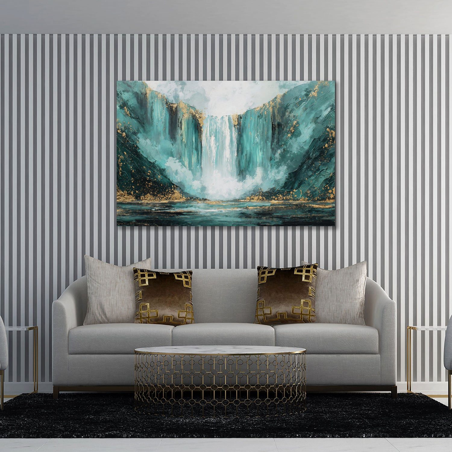 Artedinoi Leinwandbild Abstrakt Wasserfall Natur türkis blau Wandbild Leinwandbild Kunstdruck, Wasserfall in Türkis-Blau
