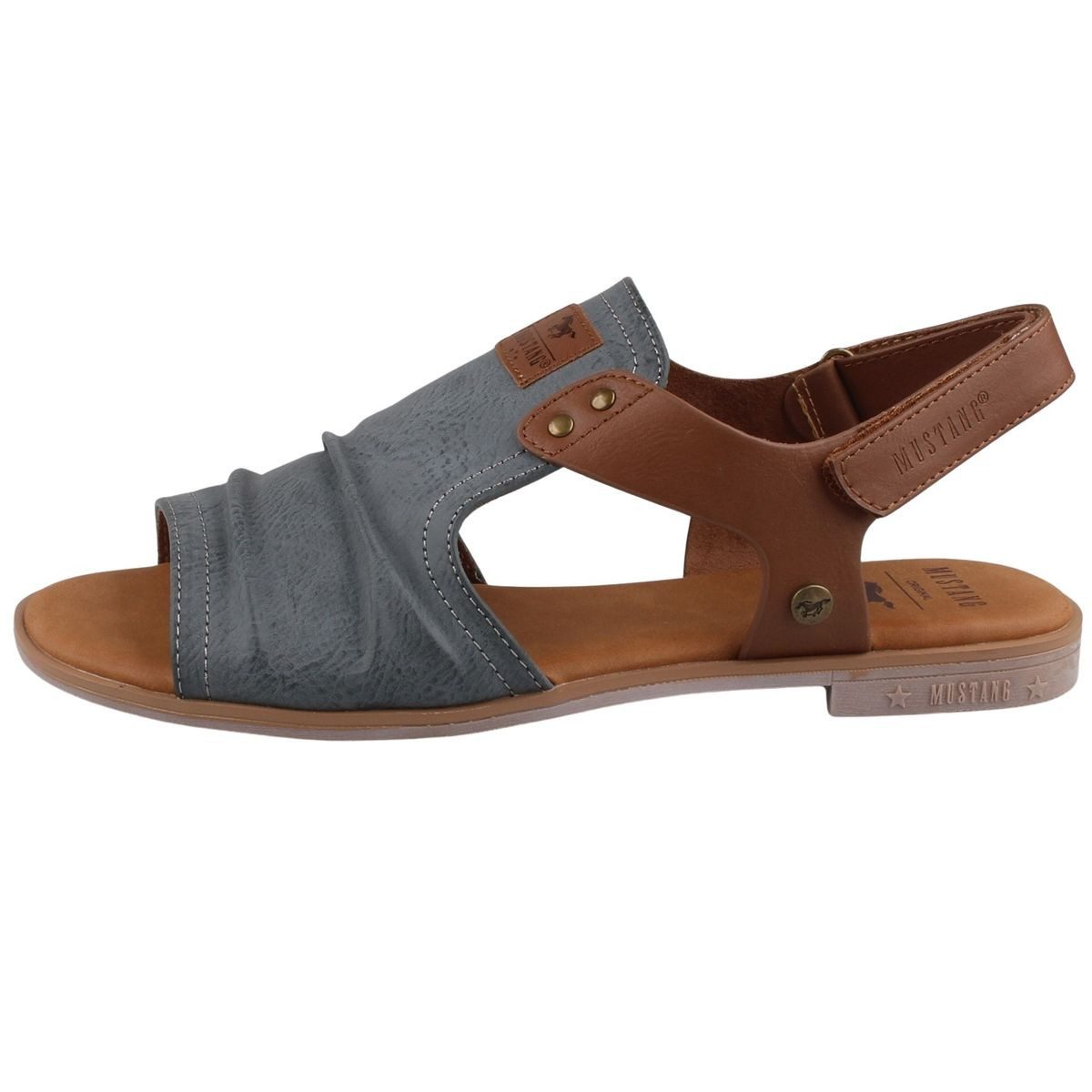 Mustang Shoes 26M0072002-jeans Sandale Slingback-Sandale mit individuell verstellbarem Klettriemen