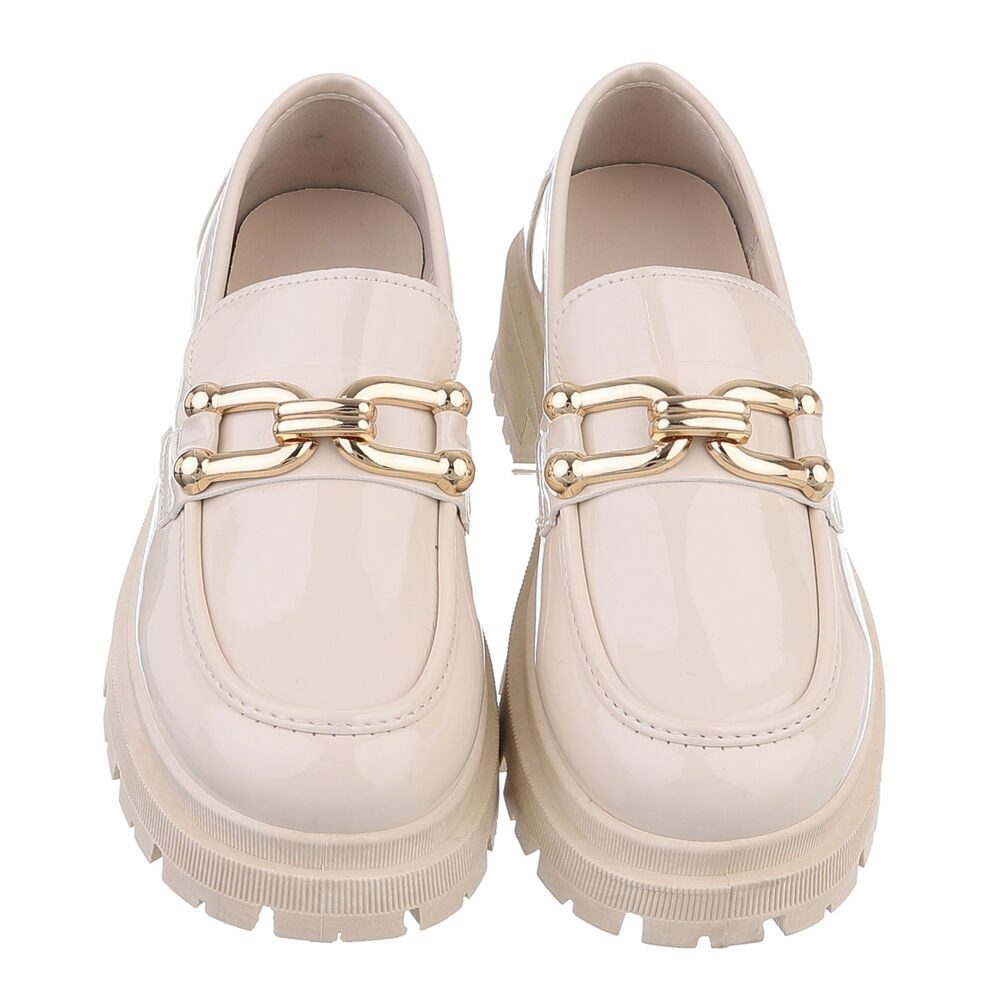 Ital-Design Damen Mokassins Freizeit Slipper (88828137) Blockabsatz Mokassins in Beige