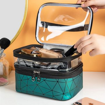 Fivejoy Kosmetiktasche Doppellagige Make-up-Tasche, Reise-Make-up-Taschen mit Reißverschluss (wasserdicht, großes Fassungsvermögen, Kulturbeutel, Damen und Mädchen), transparente Make-up-Aufbewahrungstasche für Geschäftsreisen