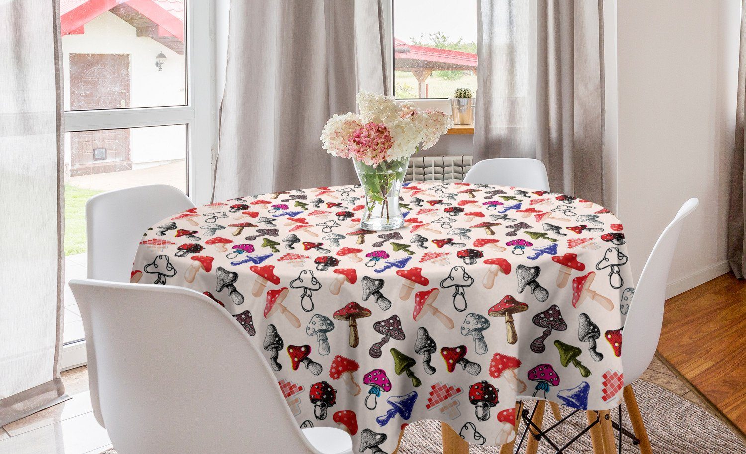 Abakuhaus Tischdecke Kreis Dekoration, für Küche Abdeckung Kreative Pilz Stile Verschiedene Esszimmer Tischdecke