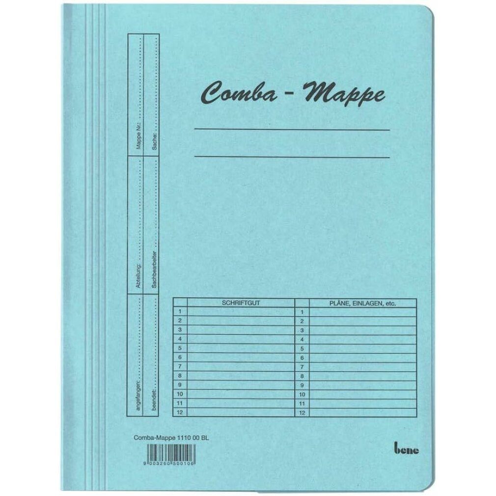 bene Fächermappe 5 Schnellhefter Karton blau DIN A4