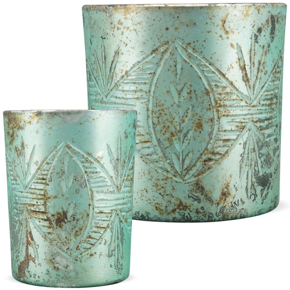 Windlicht Verzierung Teelichtglas matches21 cm Kerzenständer HOBBY 9,5 Glas HOME & grün