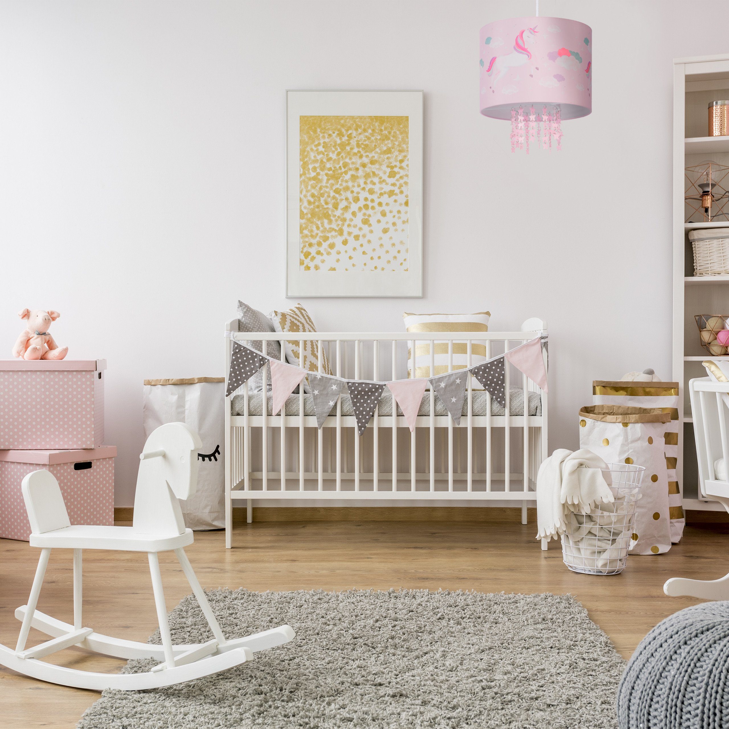 relaxdays Hängeleuchte Hängelampe für Kinderzimmer Einhorn