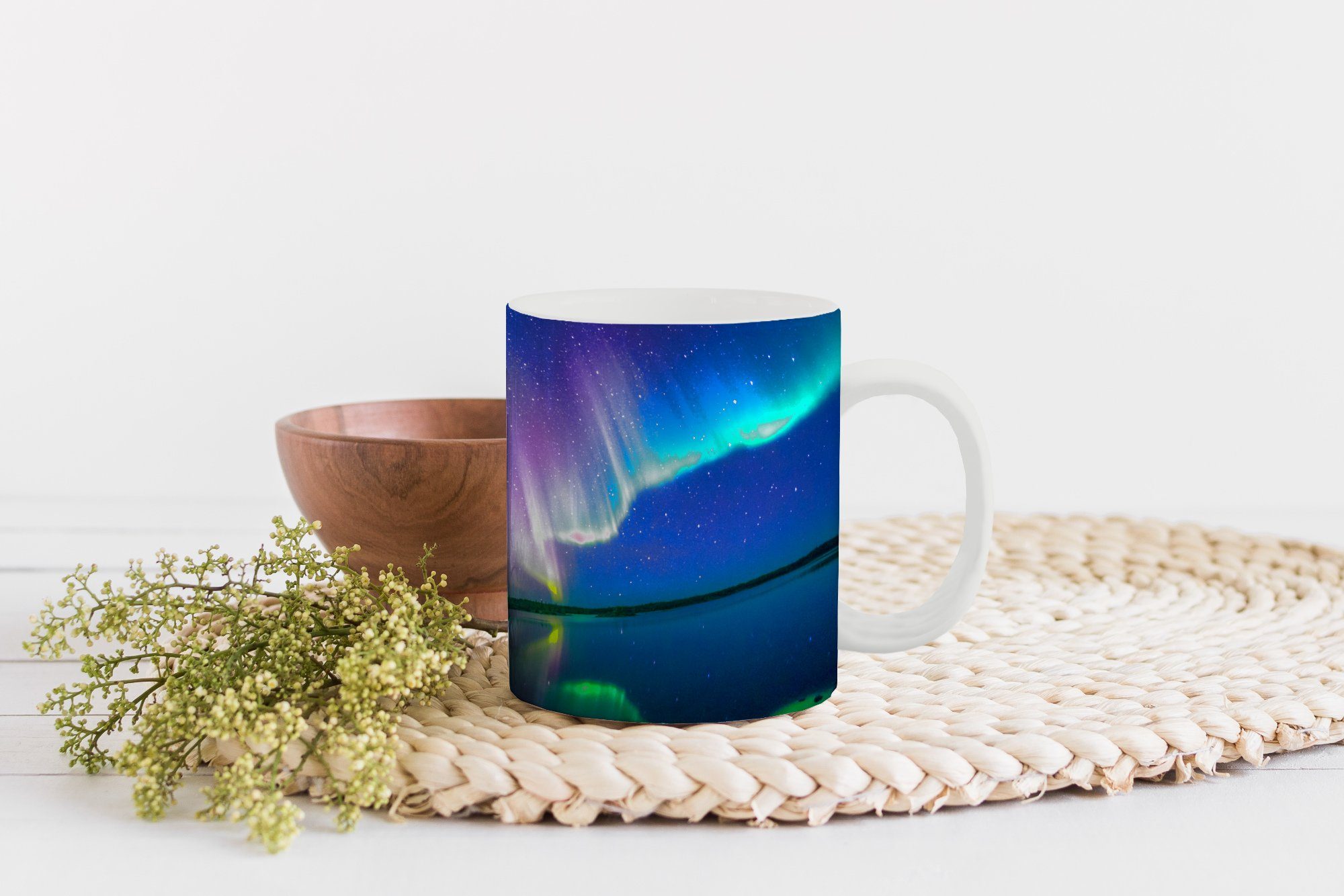 Tasse Kaffeetassen, Becher, - MuchoWow Keramik, Sternenhimmel Reflexion, Geschenk Nordlicht - Teetasse, Teetasse,