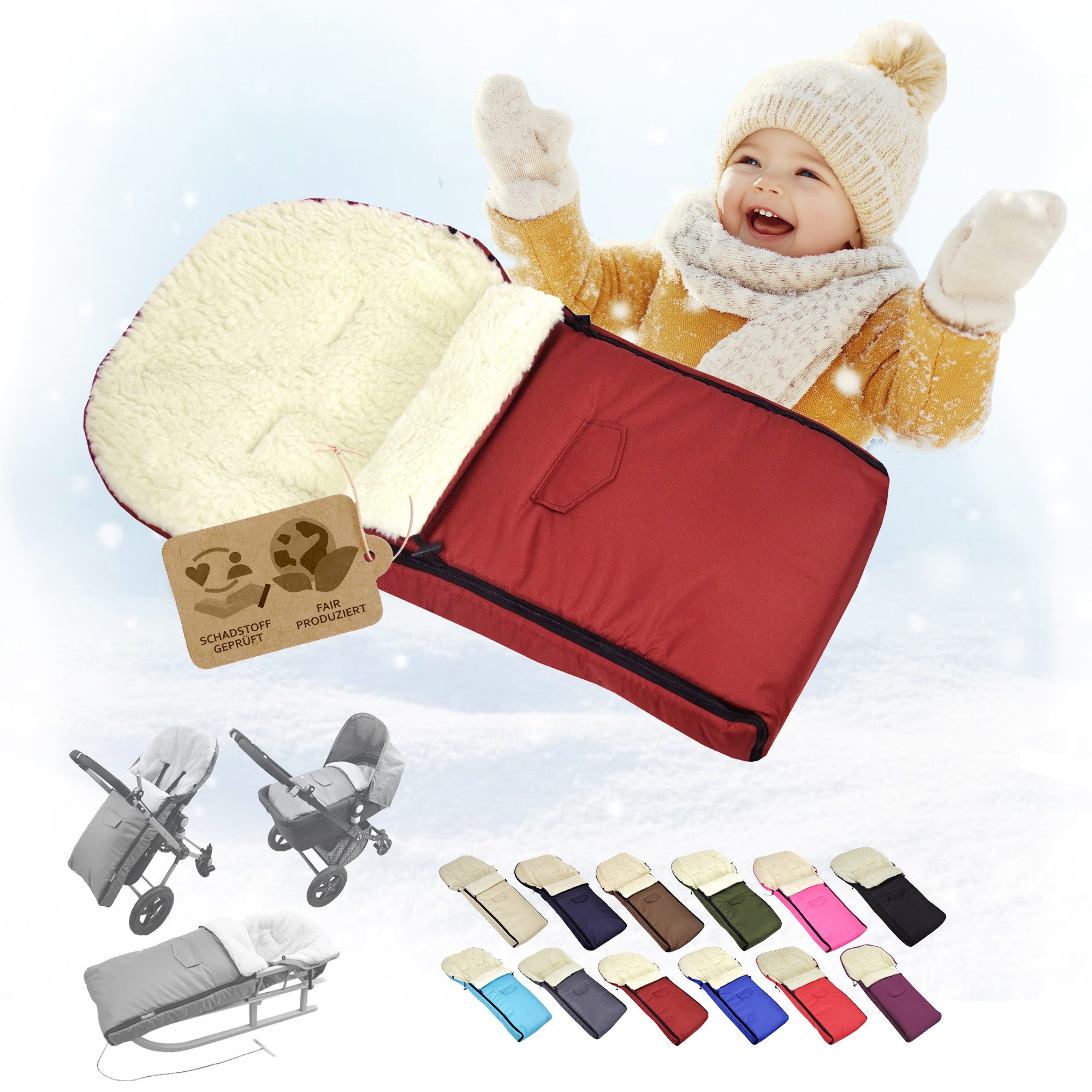 BambiniWelt by Rafael K. Fußsack Winterfußsack Babyfußsack Fußsack Kinderwagen Wolle universal 90cm