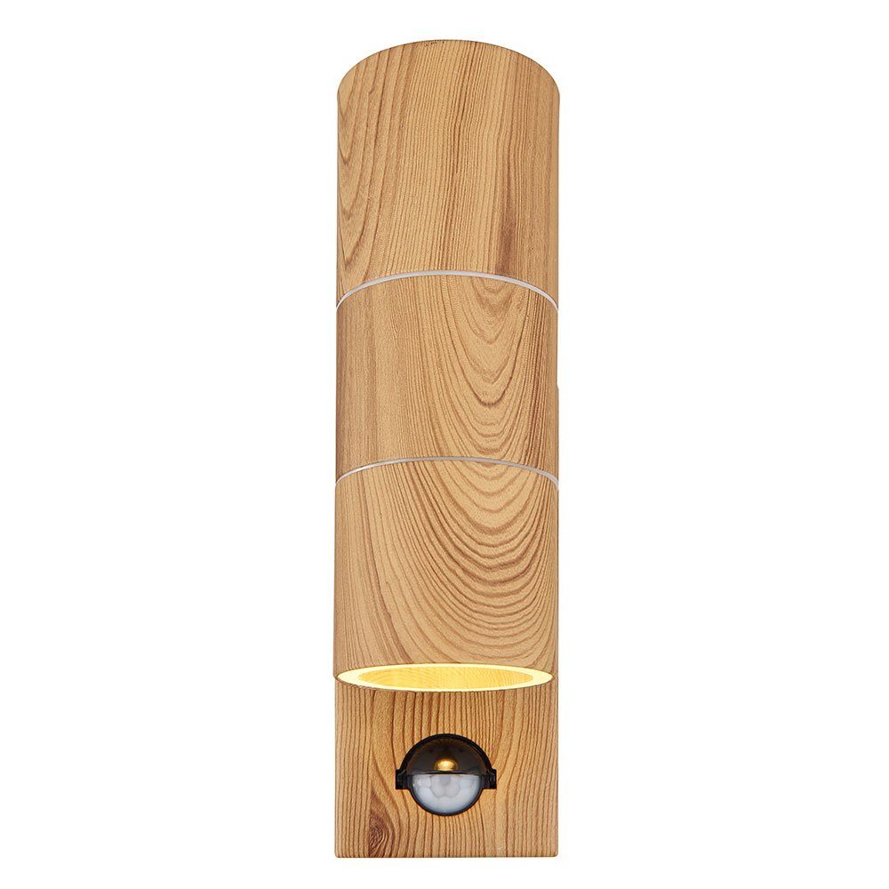 etc-shop Wandlampe inklusive, nicht Aussen Wandleuchte Holzoptik Außen-Wandleuchte, Edelstahl Bewegungsmelder Leuchtmittel