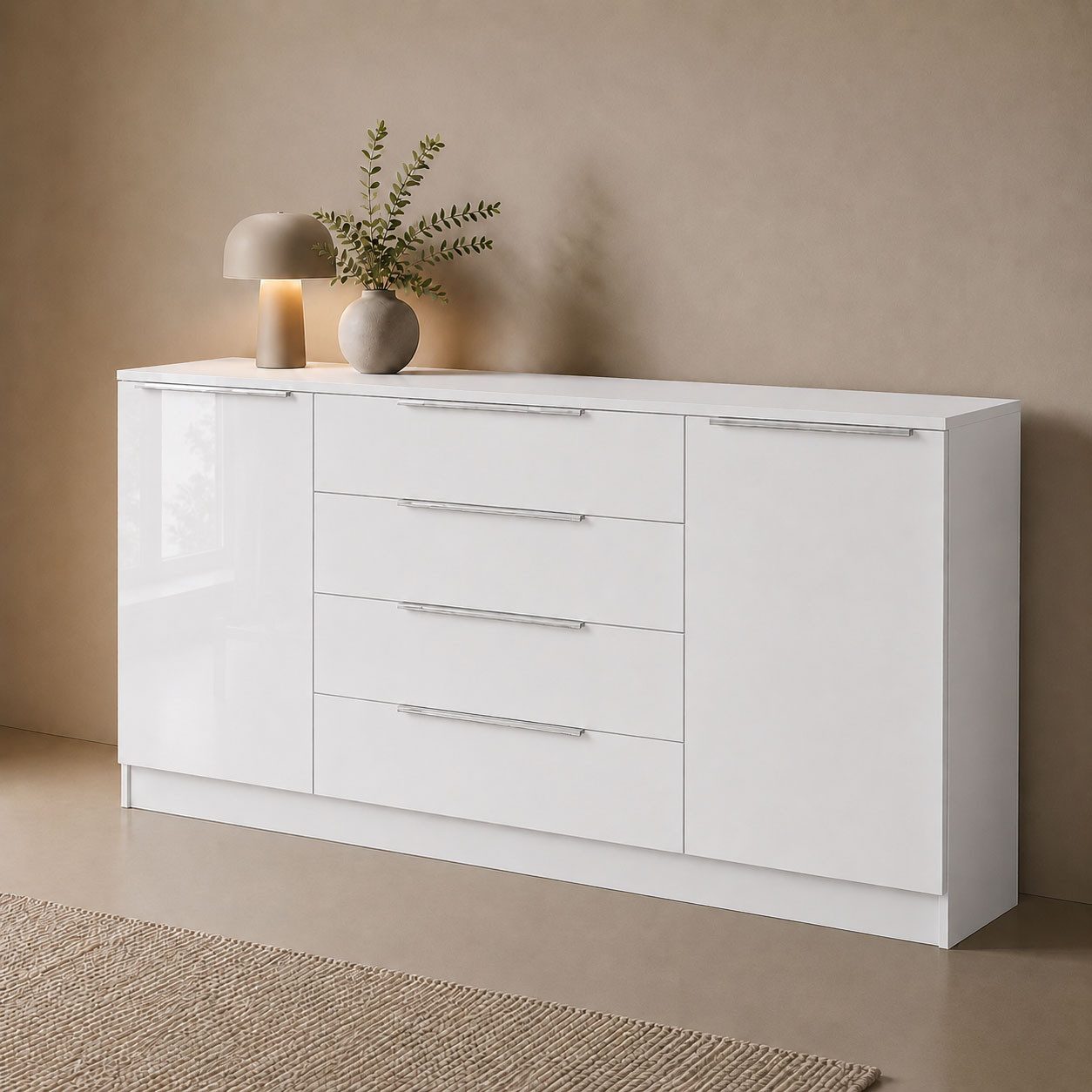 borchardt Möbel Kommode Oliva, Kommode mit Metallgriffen, Breite 166 cm, mit 4 Schubkästen