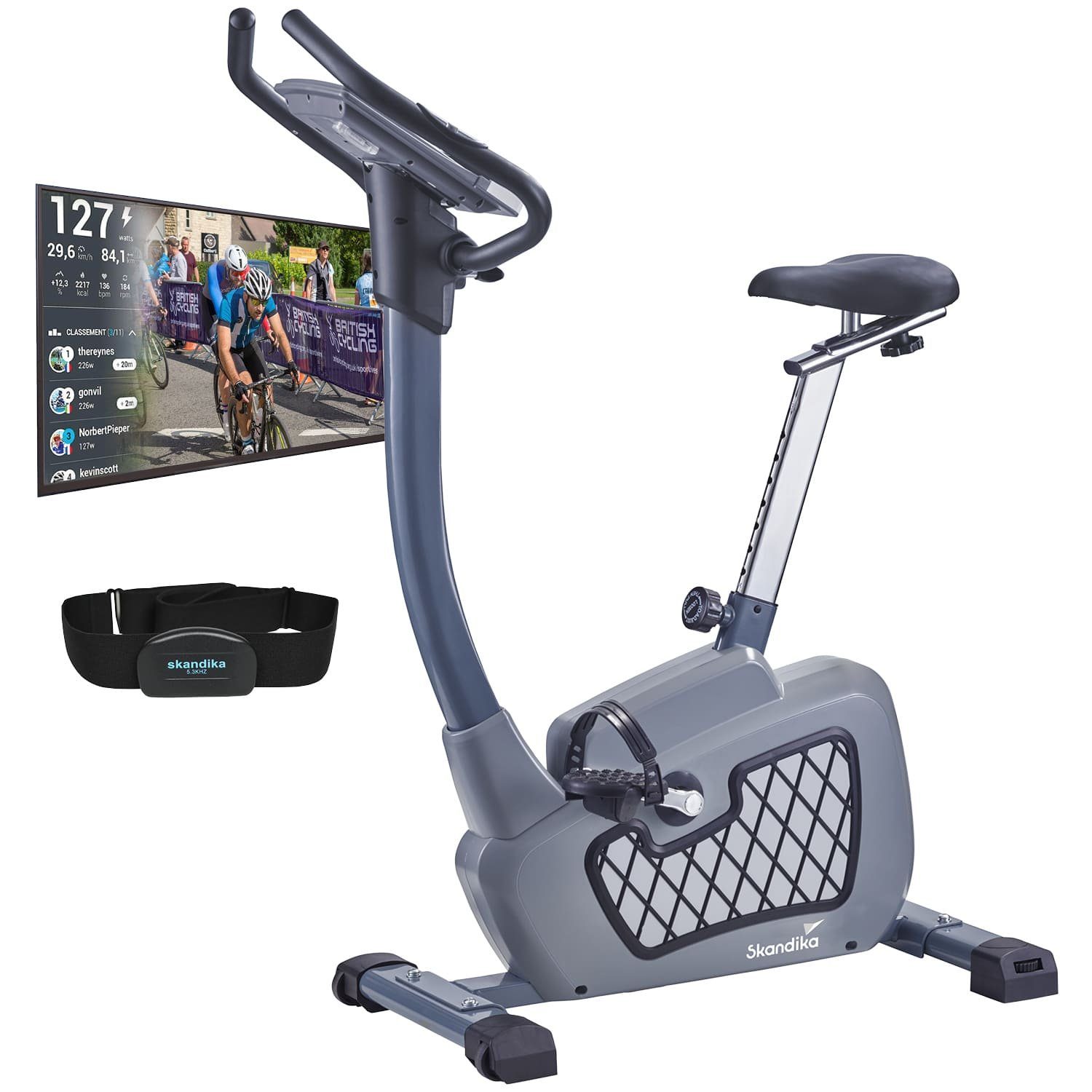 Skandika Ergometer Wiry (Heimtrainer Hometrainer, Bluetooth, App kompatibel, mit Brustgurt), 11kg Schwungmasse 24 Trainingsprogramme