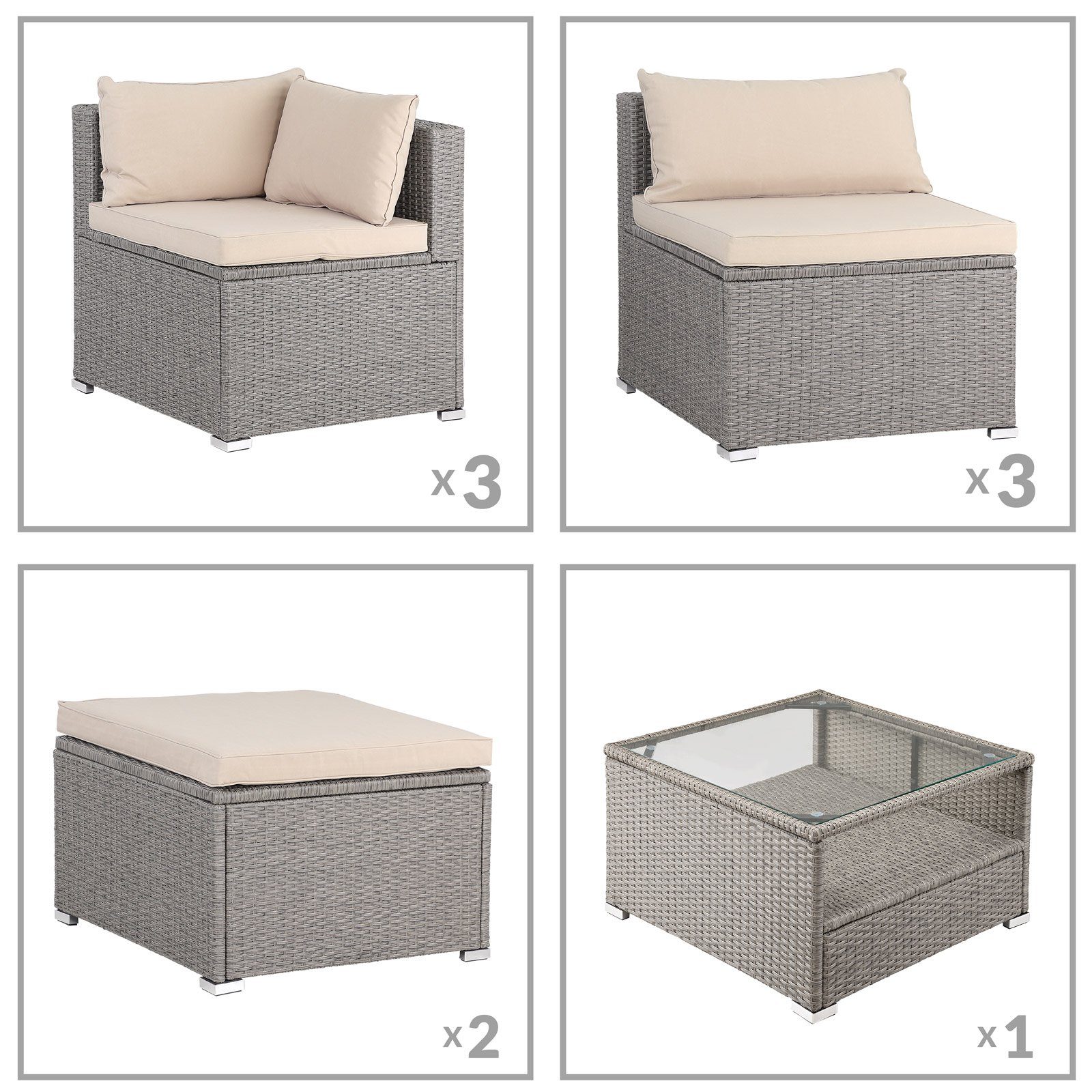 Casaria Gartenlounge-Set Merlion, (26-tlg), Gartenmöbel 8 Personen Tisch 7cm Auflagen Sicherheitsglas Lounge