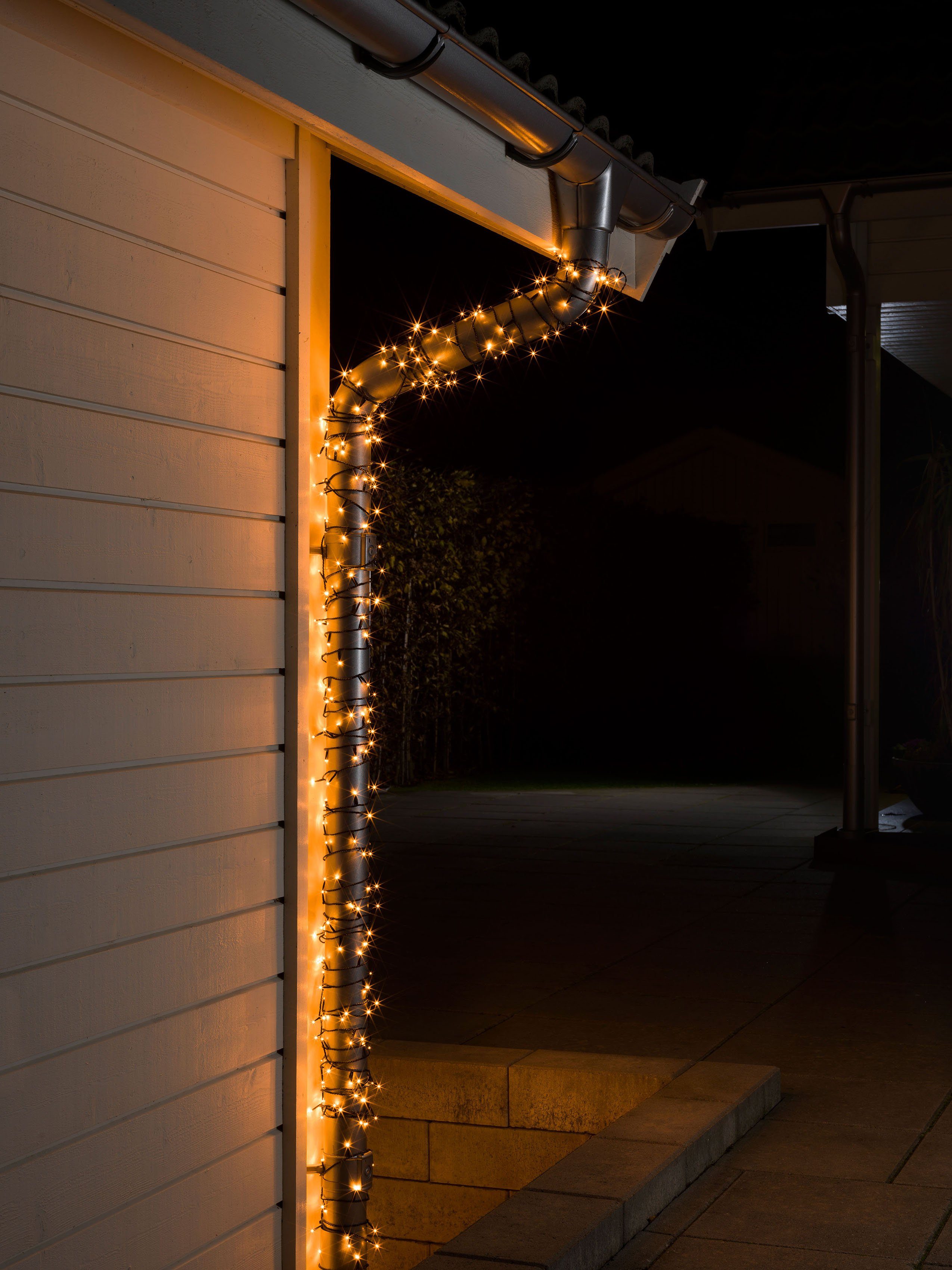 KONSTSMIDE LED-Lichterkette Weihnachtsdeko aussen, 120-flammig, LED bernsteinfarbene Lichterkette, Dioden Micro mit Multifunktion, 120
